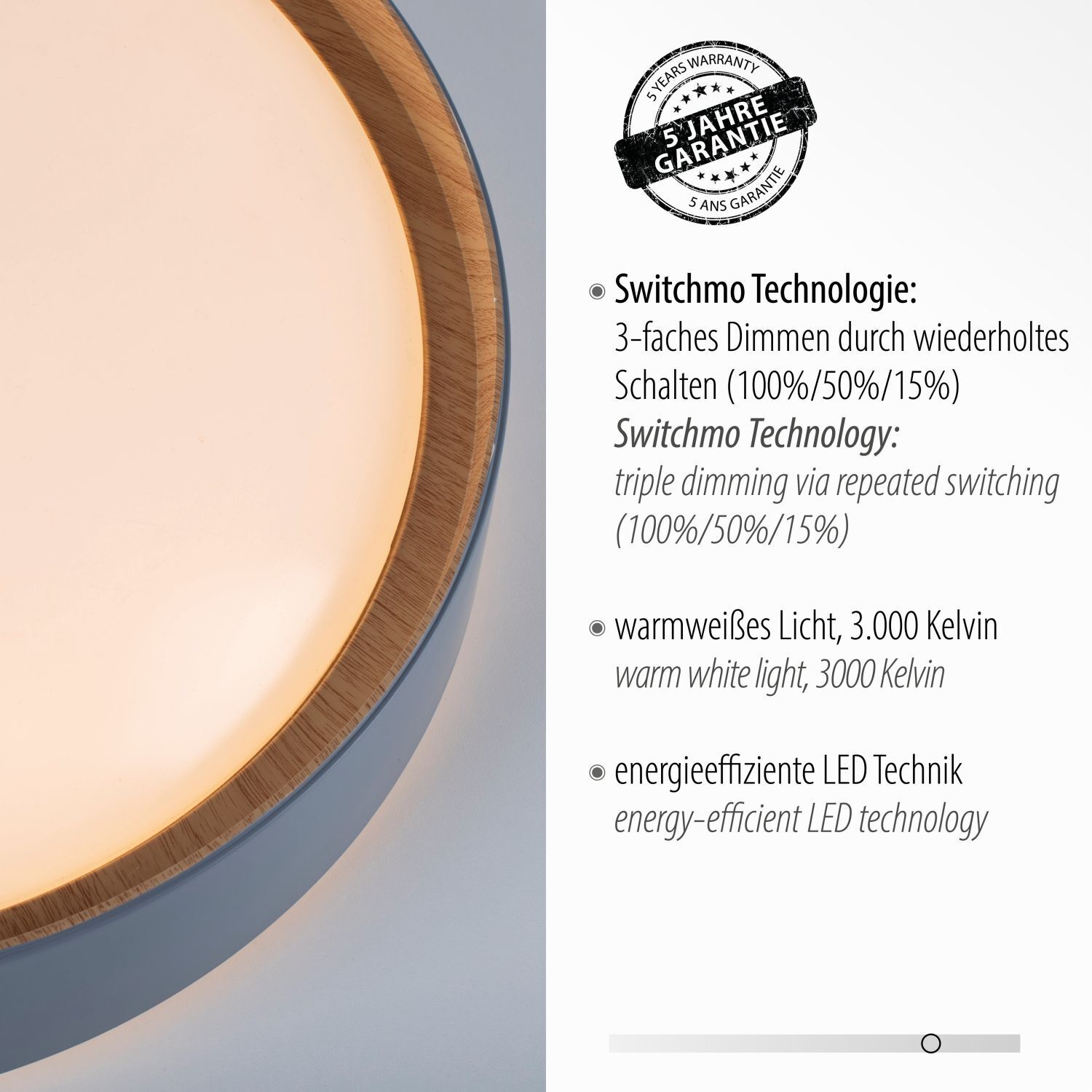 LED Deckenleuchte Grau Natur Ø40 cm 3400 lm dimmbar