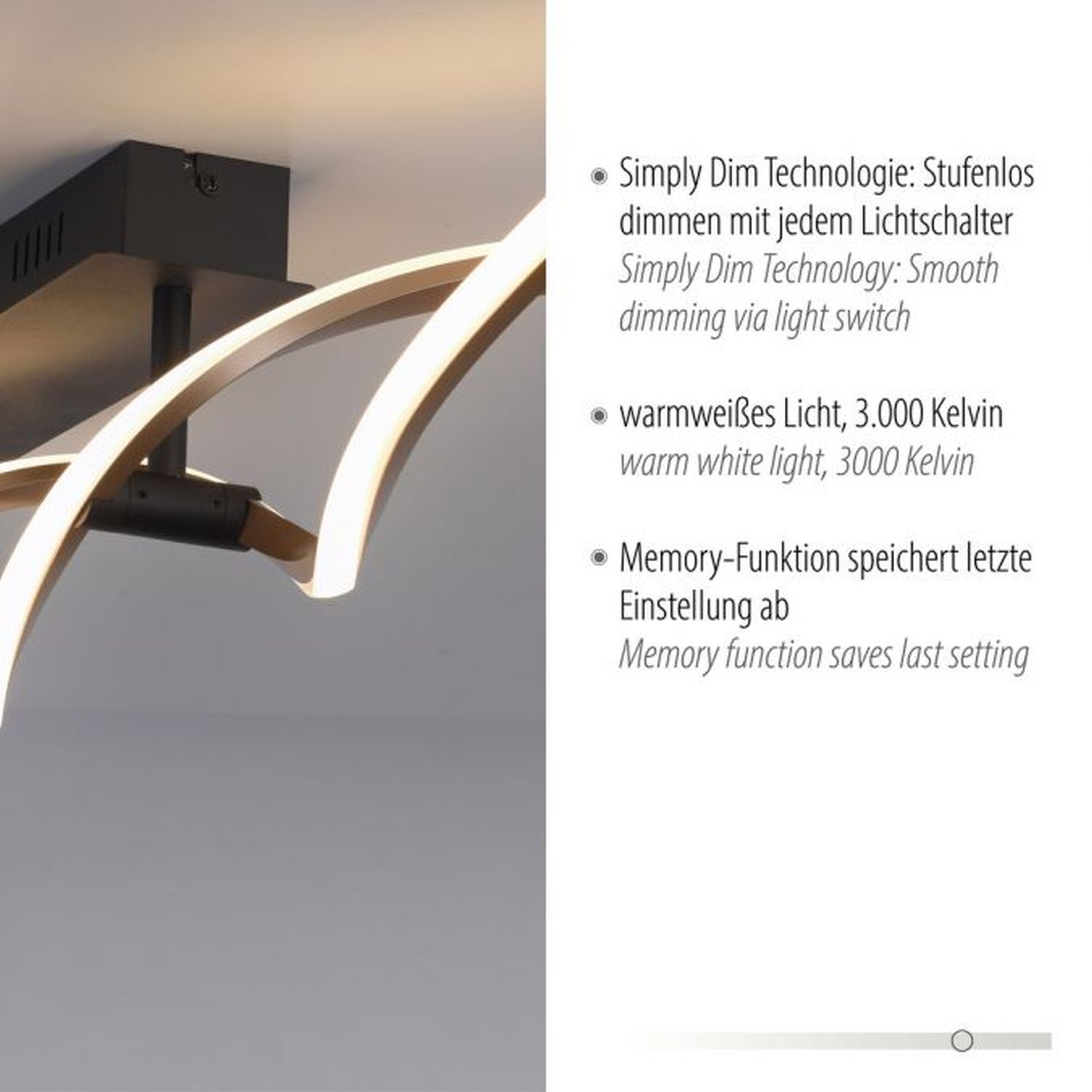 Dimmbare LED Deckenlampe Schwarz Messing 106 cm 3000 K