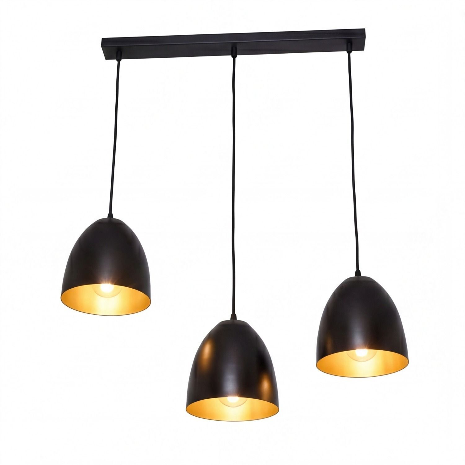 Hängeleuchte Schwarz Gold 3-flammig E27 verstellbar Pendelleuchte, Hängelampe, Drei-Licht, Schwarz, Metall