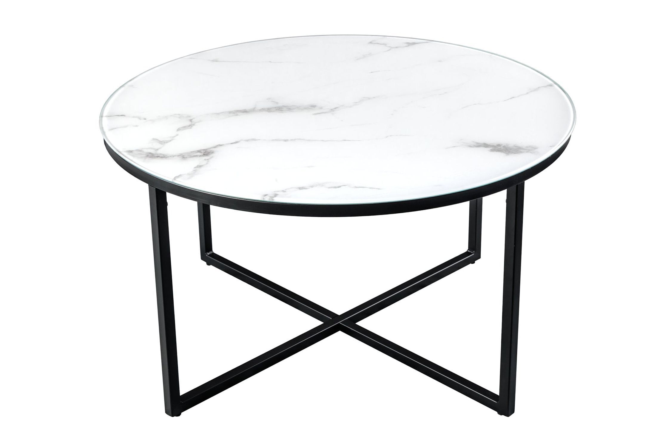 Couchtisch Hartglas Metall in Weiß Schwarz 80x80 cm