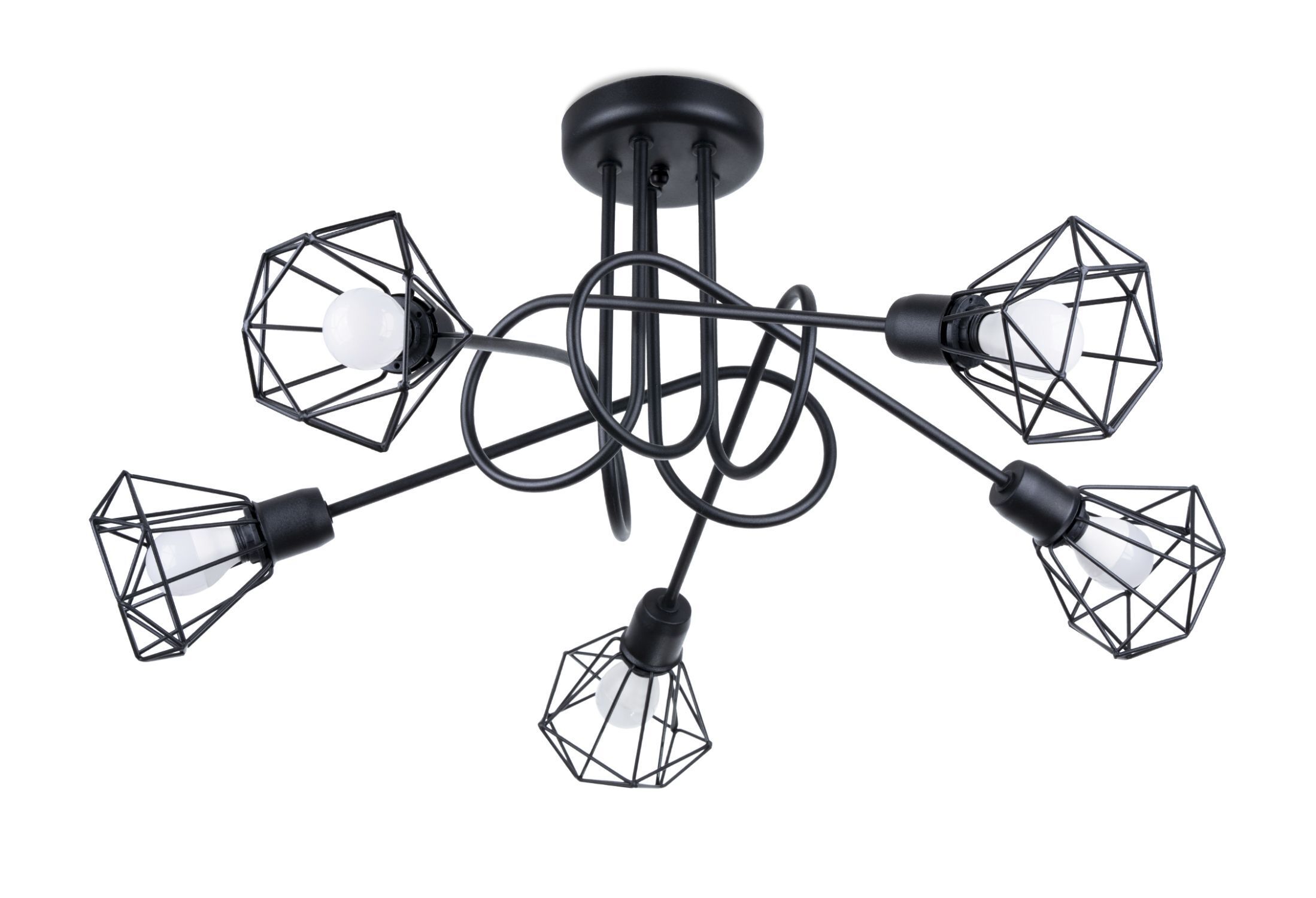 Deckenleuchte Metall 58 cm breit Drahtschirm Schwarz