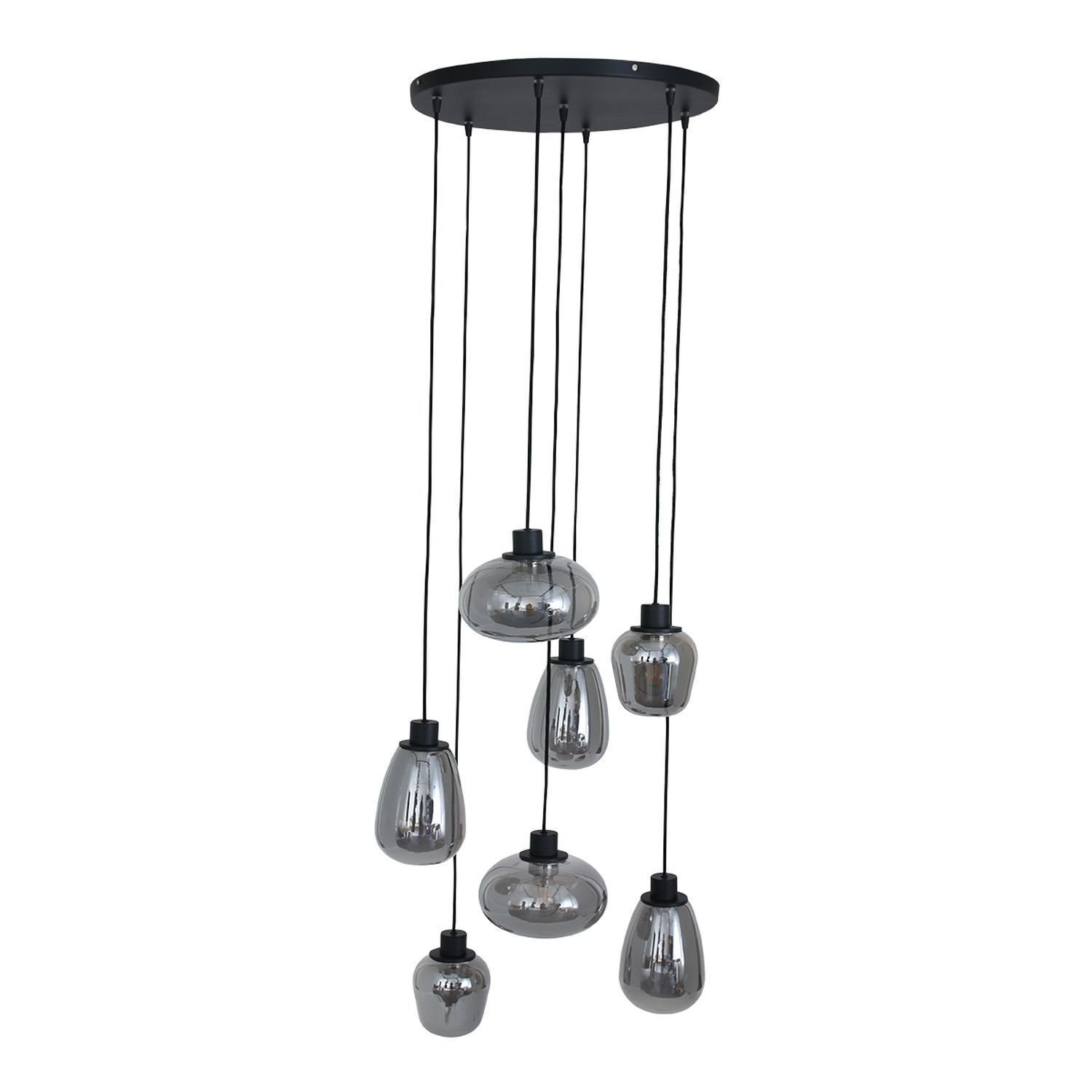 Hängelampe Glas Metall Schwarz Rauchgrau Ø50 cm rund