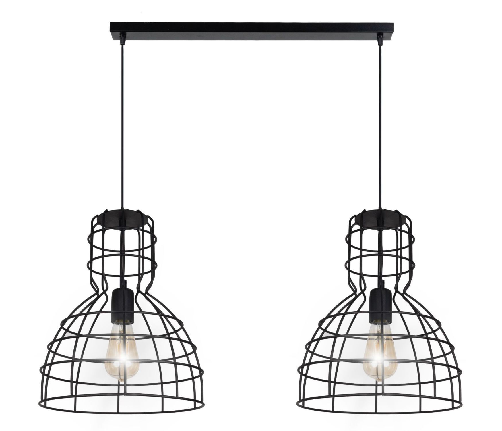 Schwarze Hängelampe Draht Metall 85 cm 2-flmg E27 Loft Leuchte, Lampe, Kronleuchter