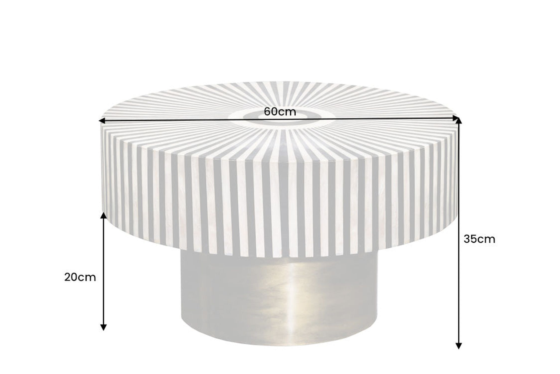 Couchtisch Intarsien in Schwarz Gold Weiß Ø 60 cm Handarbeit Zylinder