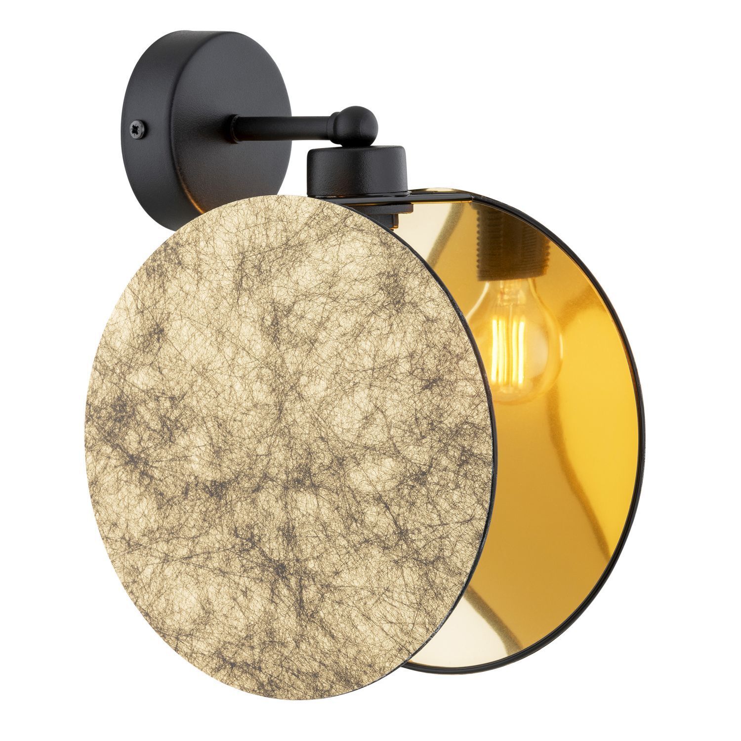 Wandlampe Stoff Metall Ø 20 cm Steinoptik Schwarz Gold E27