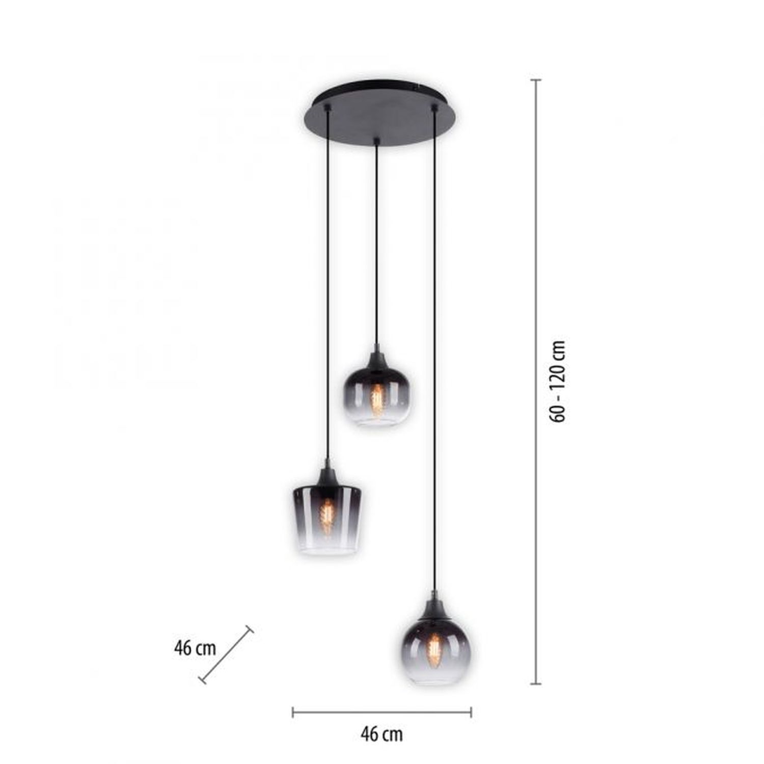 Hängeleuchte Glas Metall Rauchgrau Schwarz E14 B:38 cm