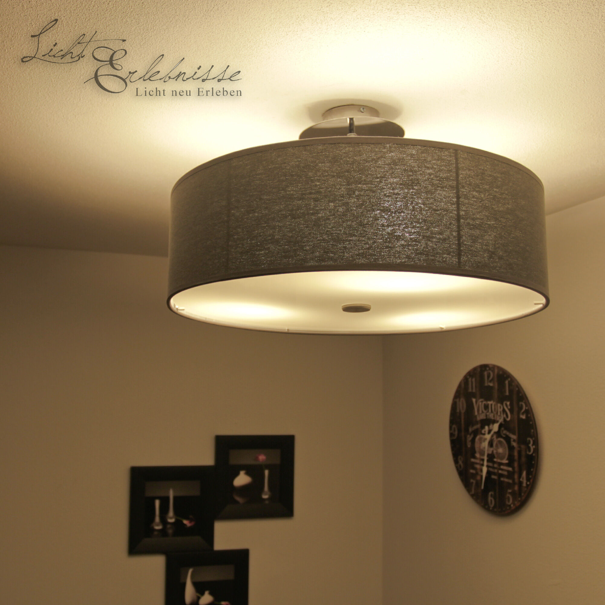Graue Deckenlampe Viviane mit Stoffschirm