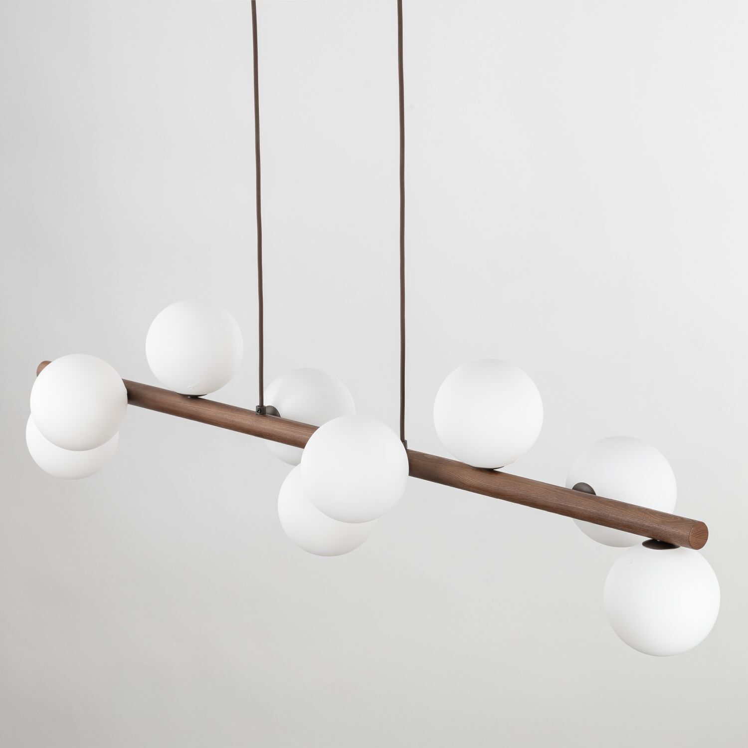Pendelleuchte Metall Holz Glas L: 117 cm H: max. 125 cm 9x G9
