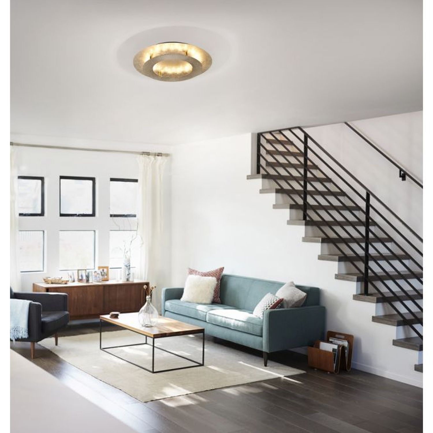 LED Deckenleuchte in Blattgold Metall 2270 lm Ø40 cm Drinnen, Wohnzimmer, Foyer, Inneneinrichtung, Treppe