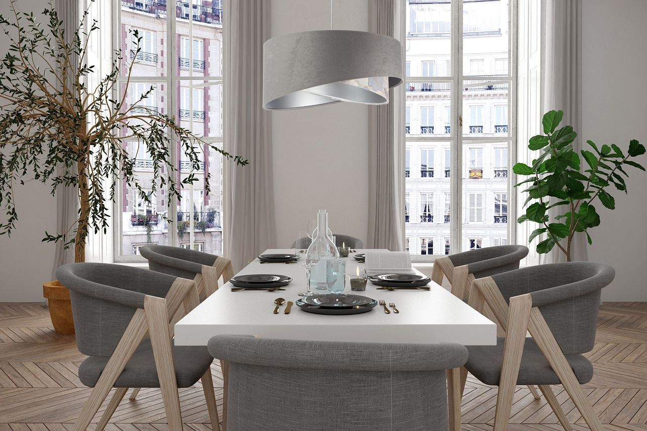 Pendelleuchte rund D: 50 cm Stoff Velours Optik KARIM Speisesaal, Esstisch, Mobiliar, Tabelle, Tischplatte