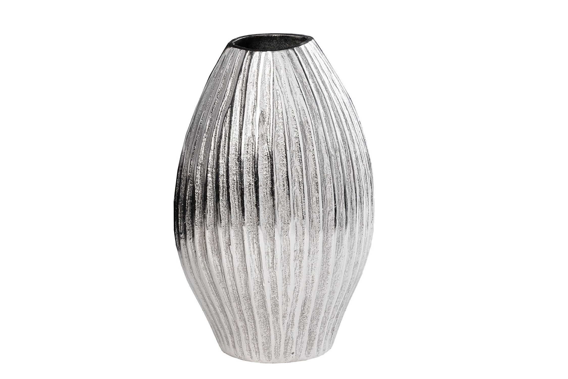Deko Vase Metall H: 32 cm in Silber Handarbeit Hammerschlag