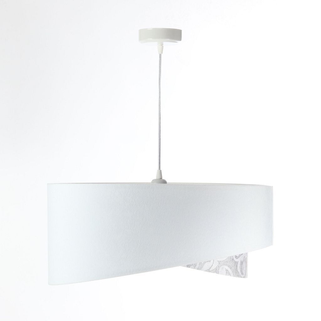 Pendelleuchte rund D: 50 cm E27 Weiß Grau Stoffschirm Lampe