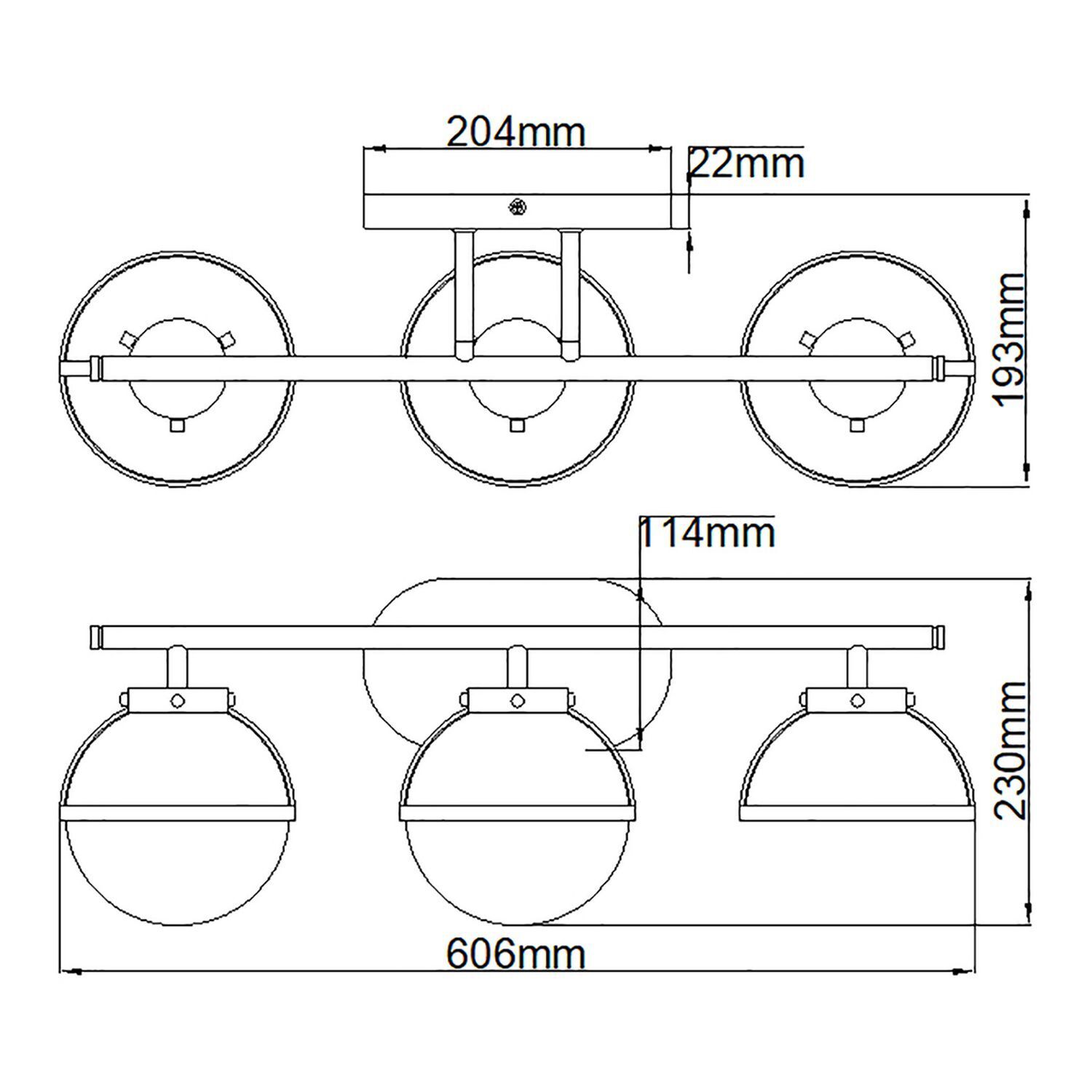 Badezimmerleuchte Wand IP44 60,6 cm lang in Messing Antik