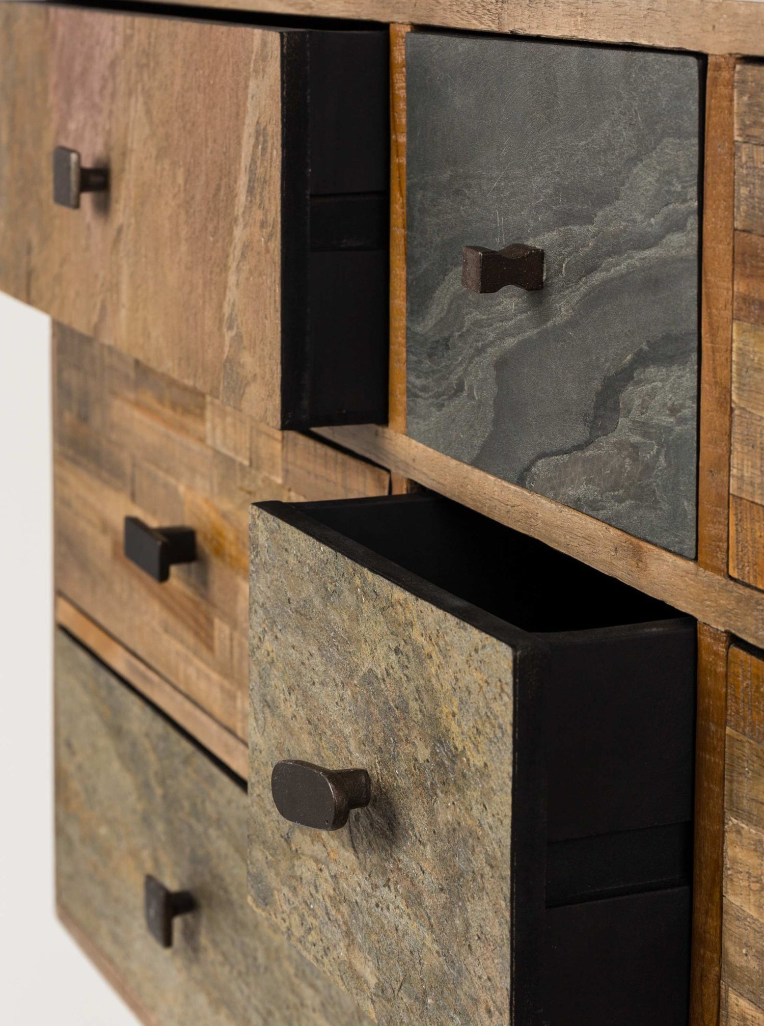 Sideboard Holz Stahl 92 cm breit Natur Grau Schwarz