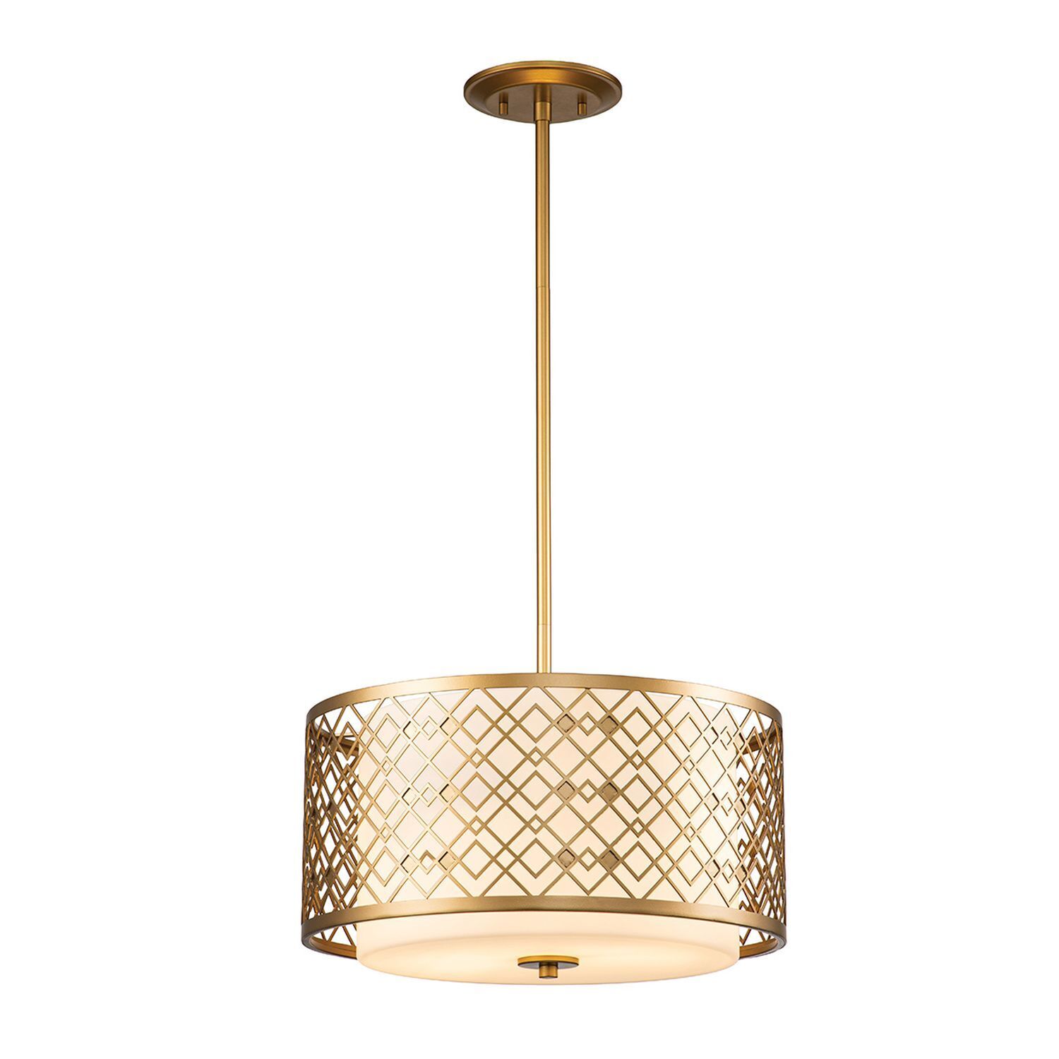 Hängeleuchte rund Ø 40,6 cm Höhe verstellbar in Gold Weiß Lampe, Kronleuchter