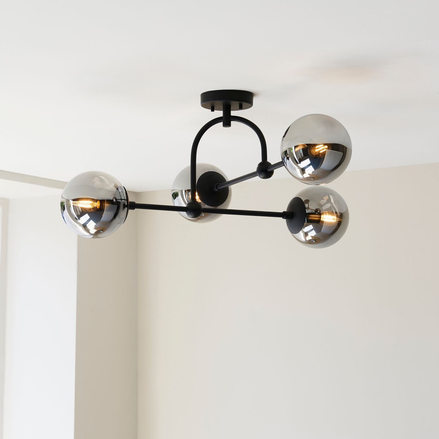 Deckenlampe Metall Rauchglas B: 70,5 cm Schwarz Grau 4x E14