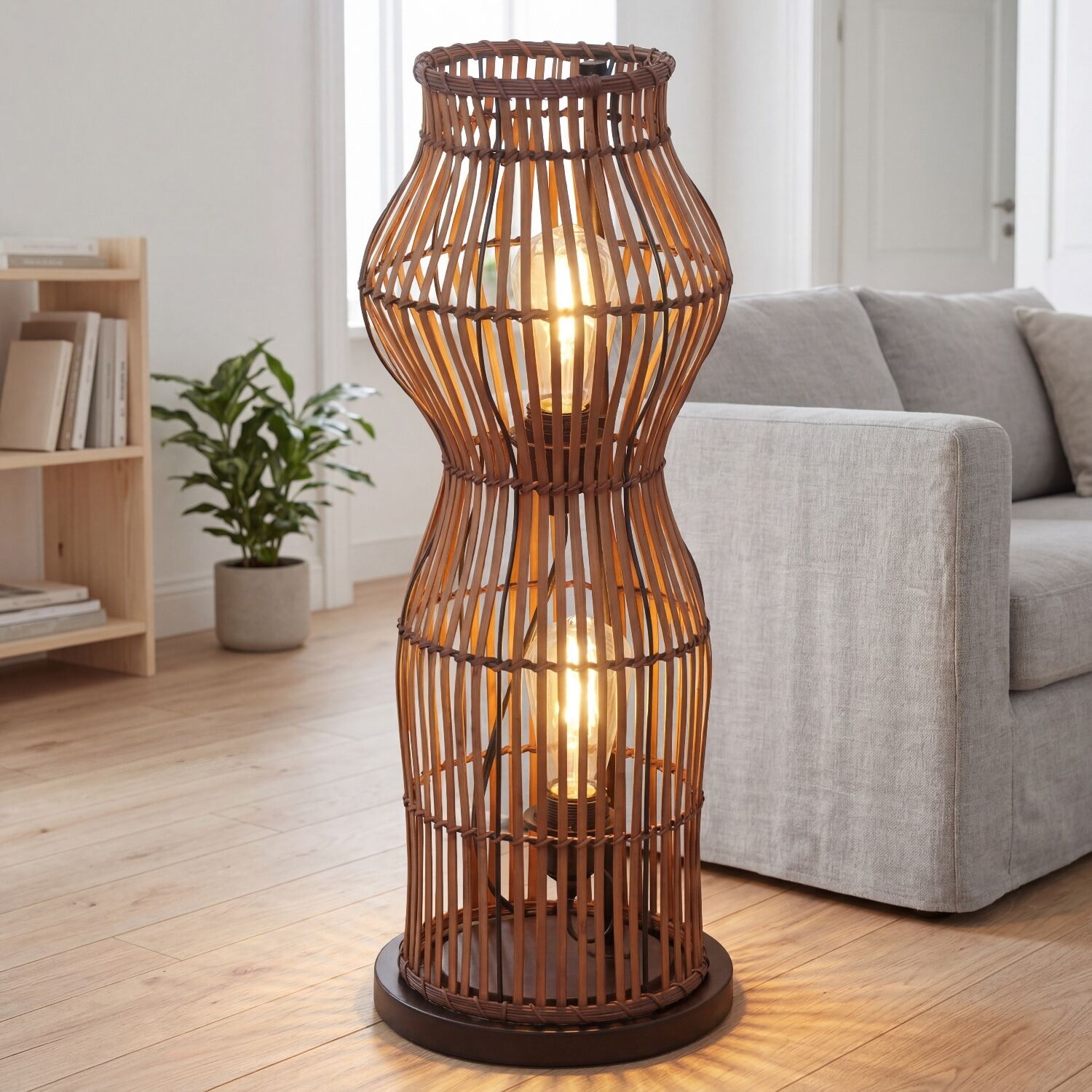 Moderne Stehlampe Bambus Natur Schwarz E27 60 cm klein