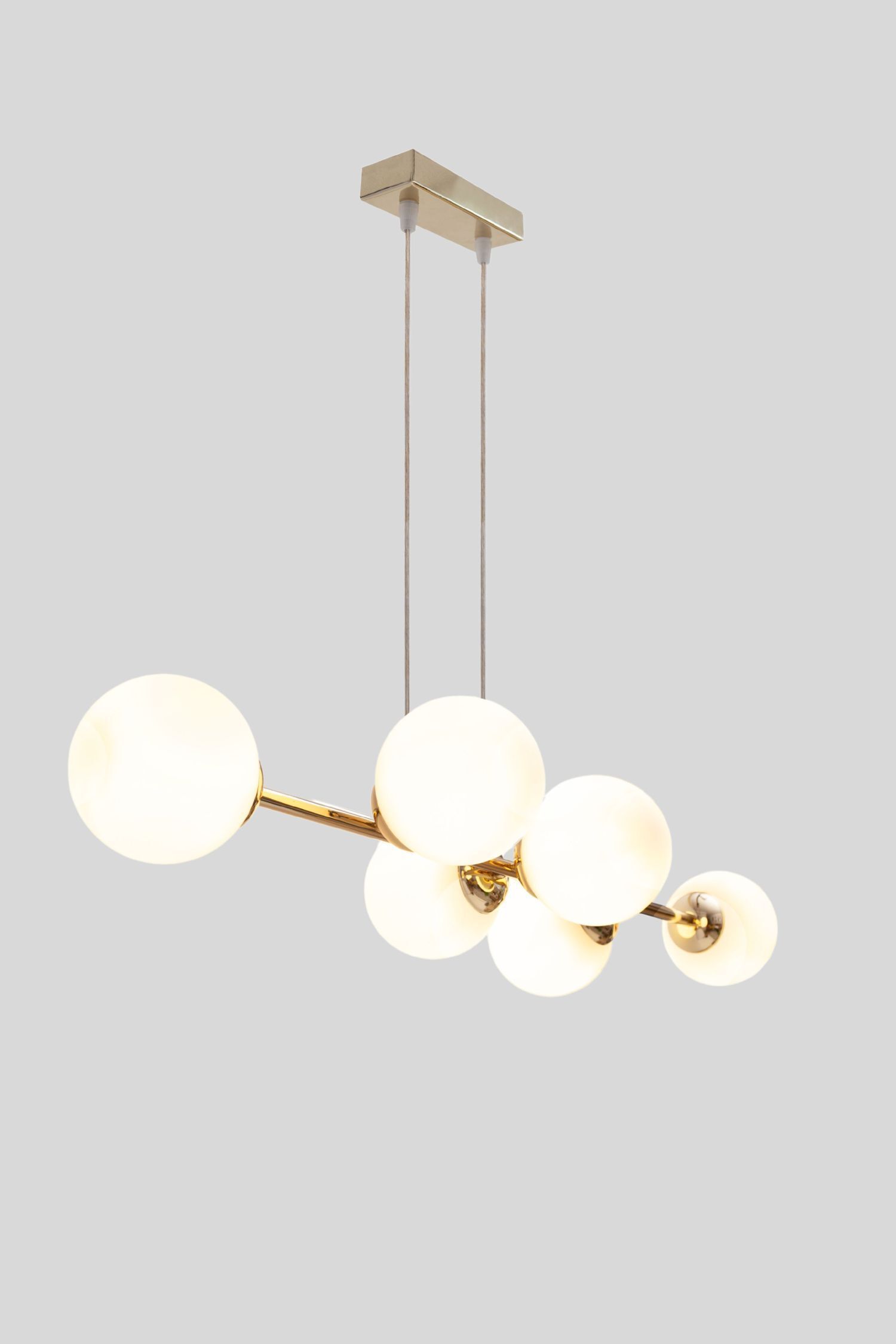 Große Hängelampe blendarm Glas Metall 100 cm E27 Gold pendant light, globe bulbs, gold finish, midcentury style, ceiling fixture
