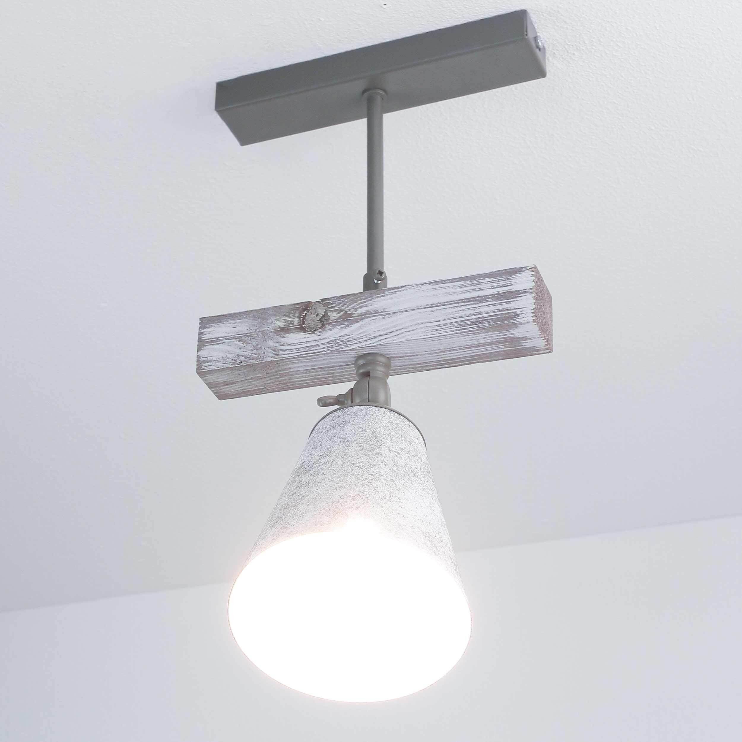 Deckenstrahler Metall Holz in Shabby Weiß Taupe E27 Leuchte, Deckenleuchte