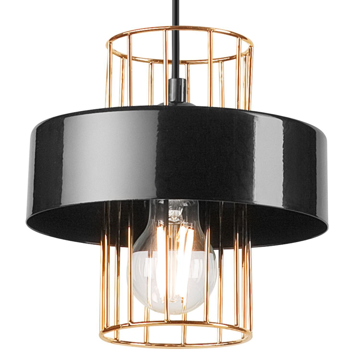 Hängelampe Metall Schwarz Gold Ø 20 cm E27 höhenverstellbar