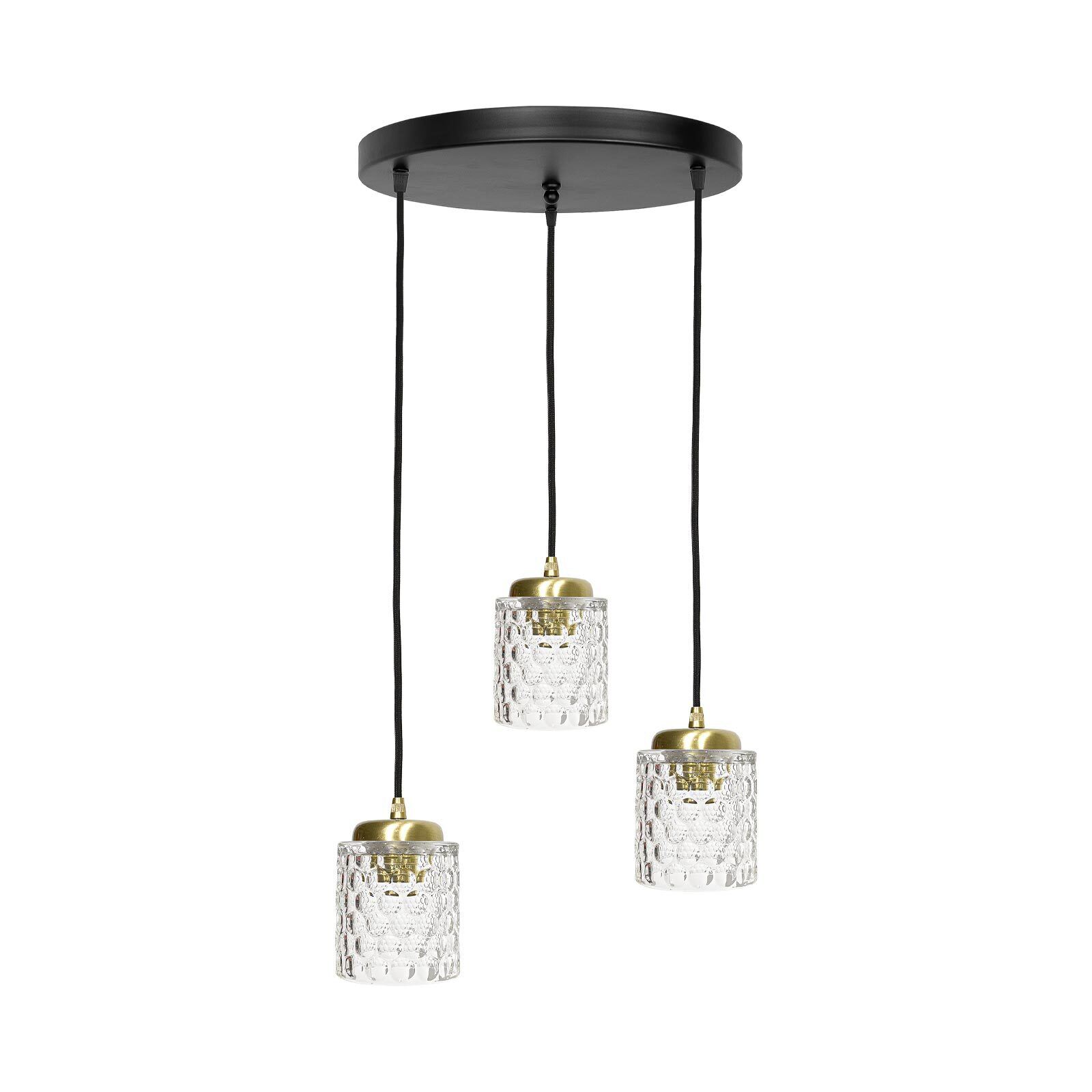 Pendelleuchte 3-flammig verstellbar Messing Eisen Glas Ø 45 cm