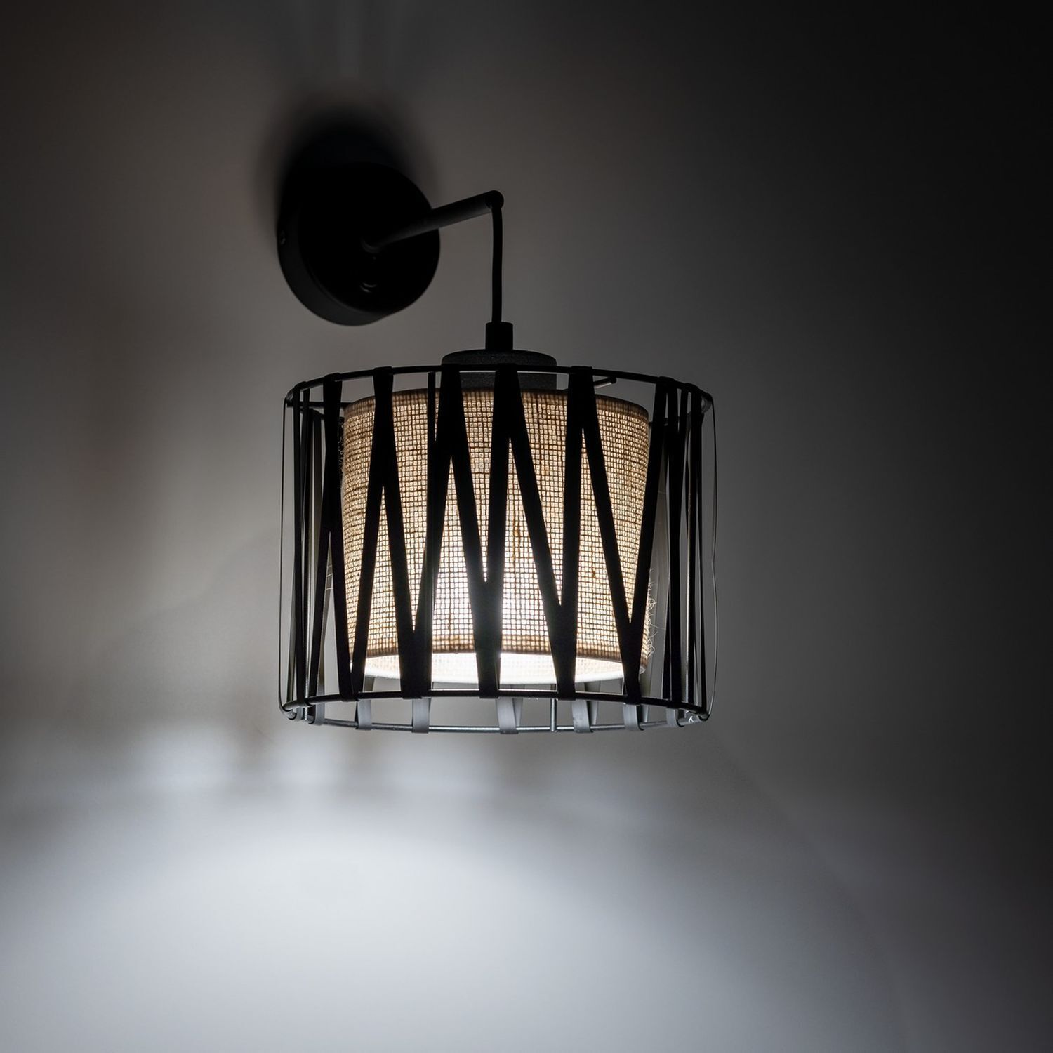 Wandlampe E27 Metall Jute H: 35 cm in Schwarz Braun MINA