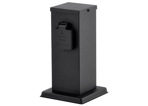 Edelstahl Steckdosensäule 2-fach 22cm IP44 Schwarz