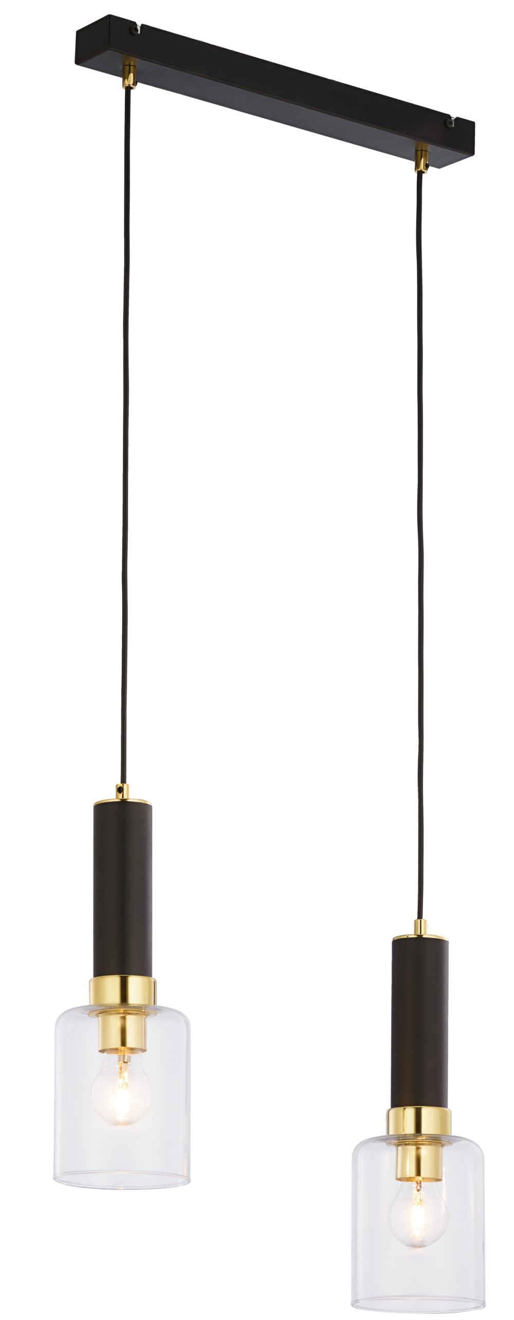 Metall Pendelleuchte Schwarz Glasschirme 2-flammig
