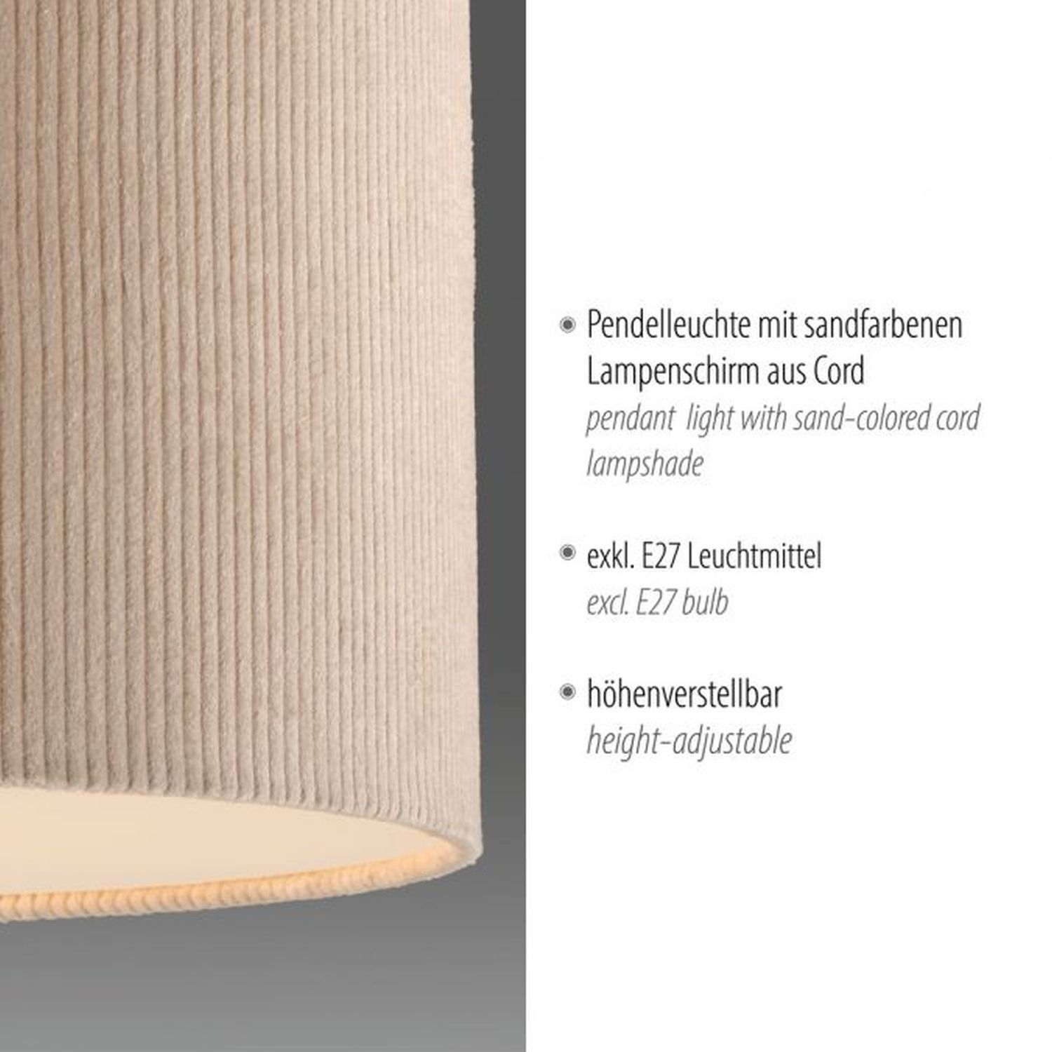 Stoff Hängelampe blendarm Beige E27 Ø45 cm gemütlich Lampe, Lampenschirm
