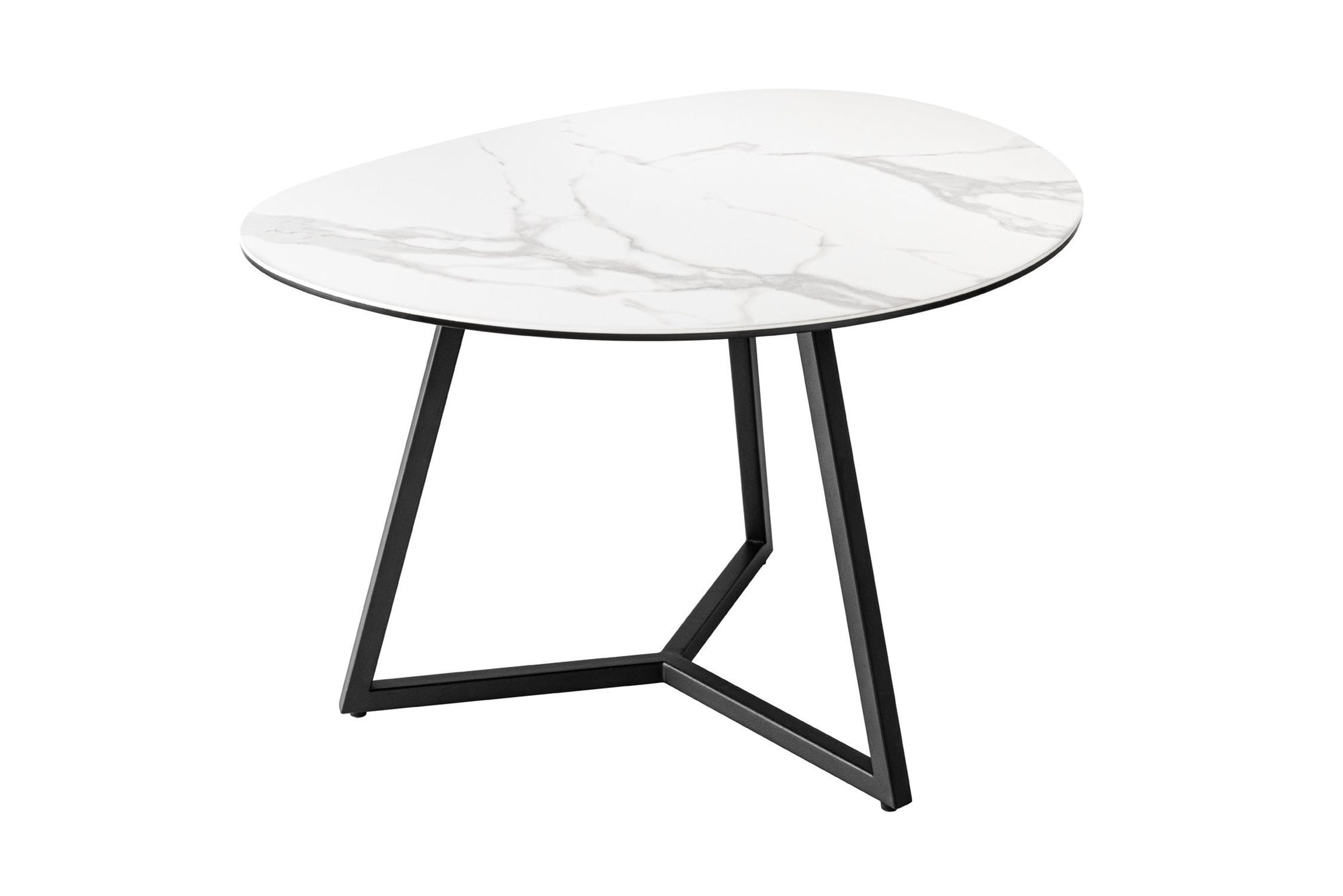 Couchtisch Keramik Hartglas Metall in Weiß Schwarz 70x55 cm