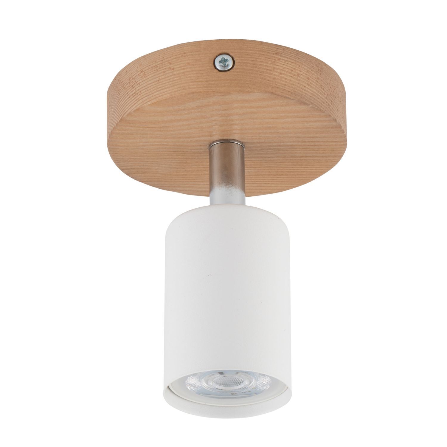 Spot Lampe Holz Metall Ø 10 cm schwenkbar Weiß Natur