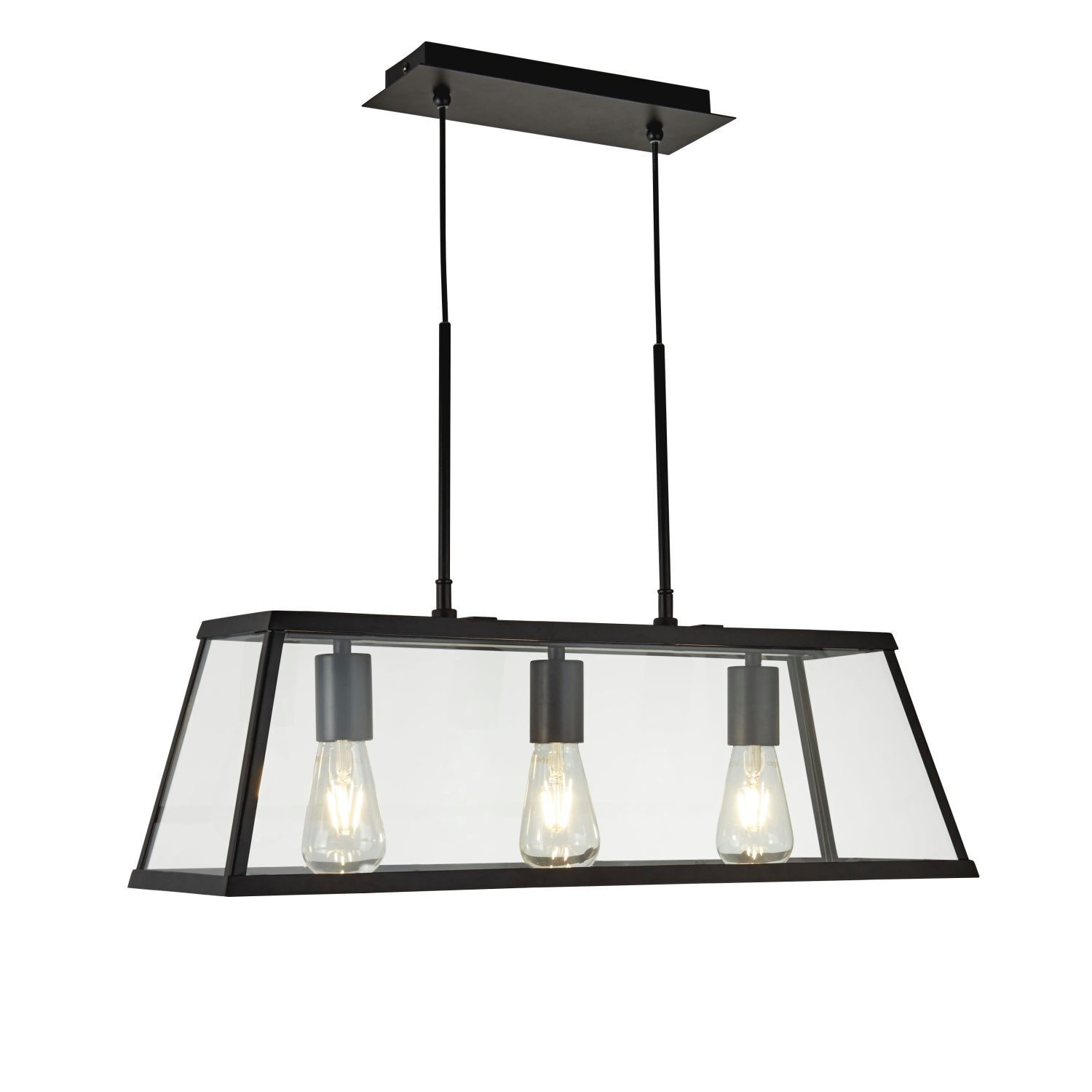 Pendelleuchte Schwarz Klar B: 65 cm 3x E27 Glas Metall