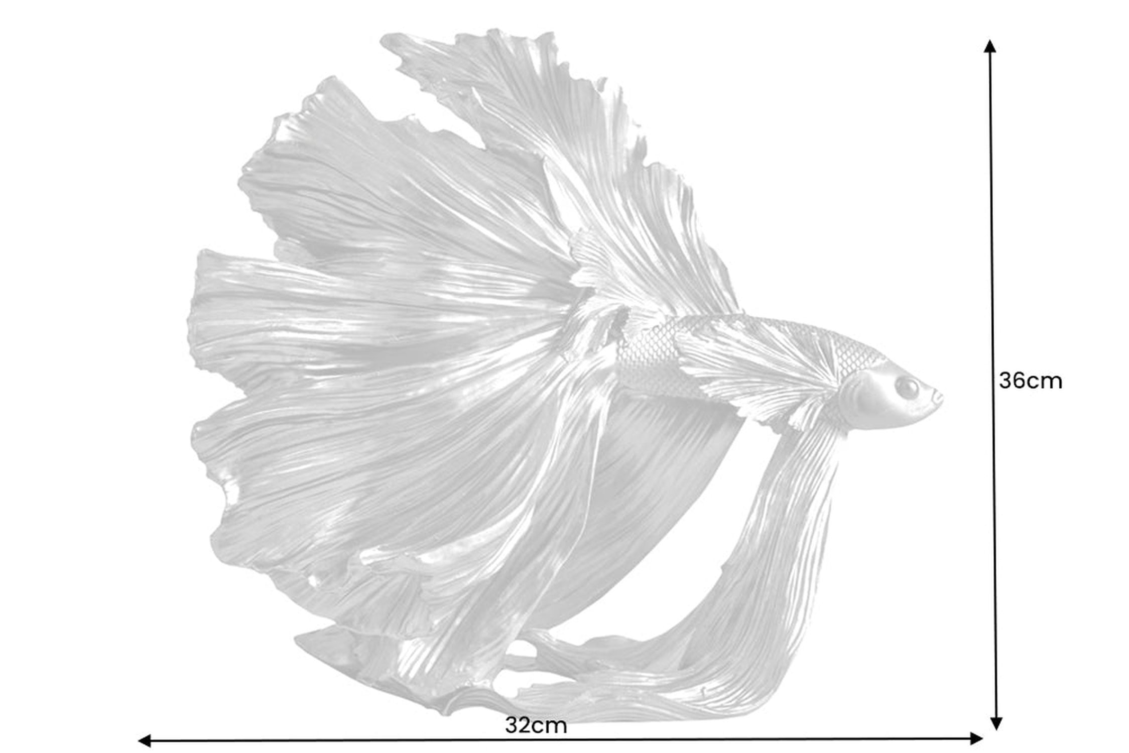 Statue Silber Kampffisch aus Polyresin H: 36 cm Deko Tier, Fische, Leben im Meer