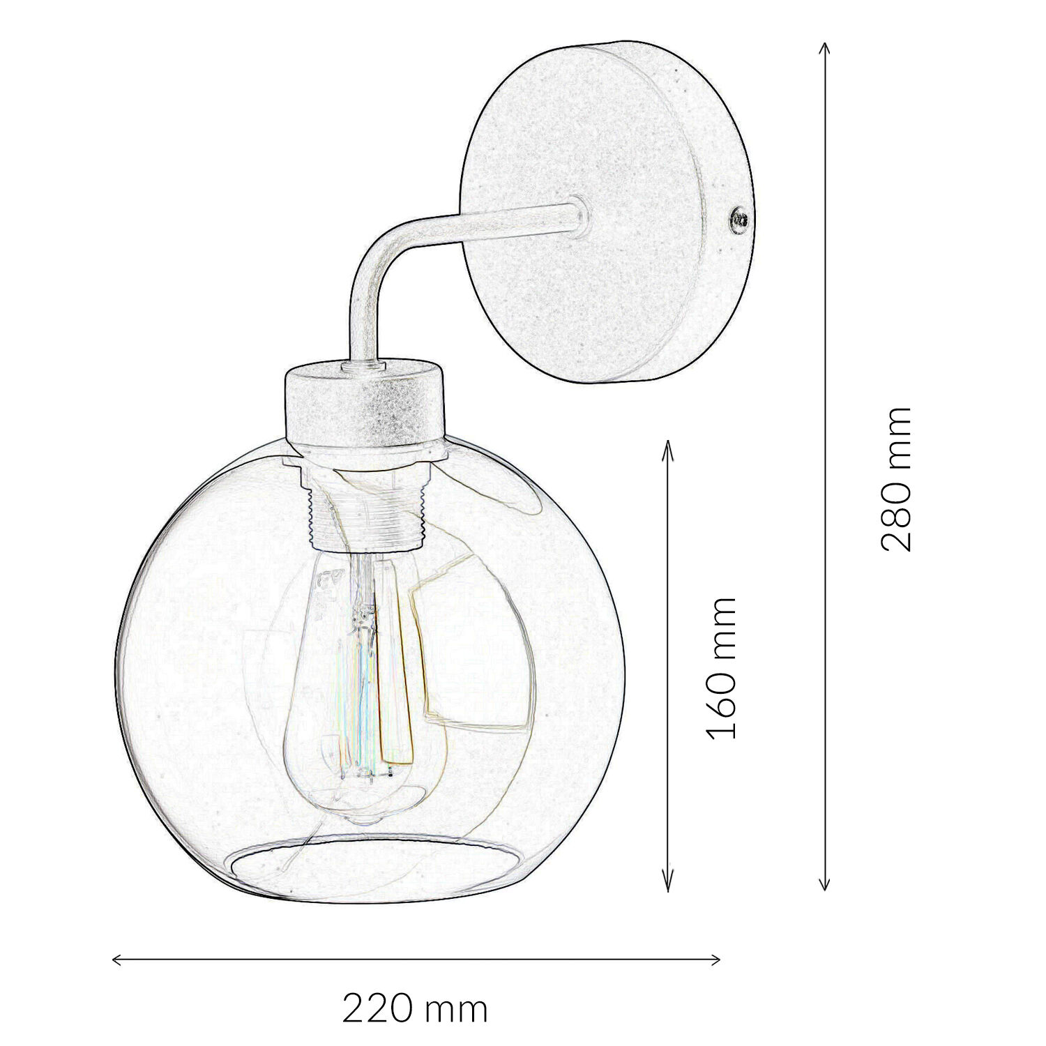 Wandlampe Glas Kugel Schirm Grau Schwarz KANZENE