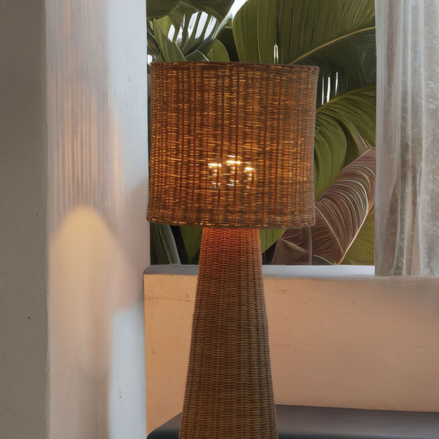 lampe, tischlampe, korblampe, braun, woven