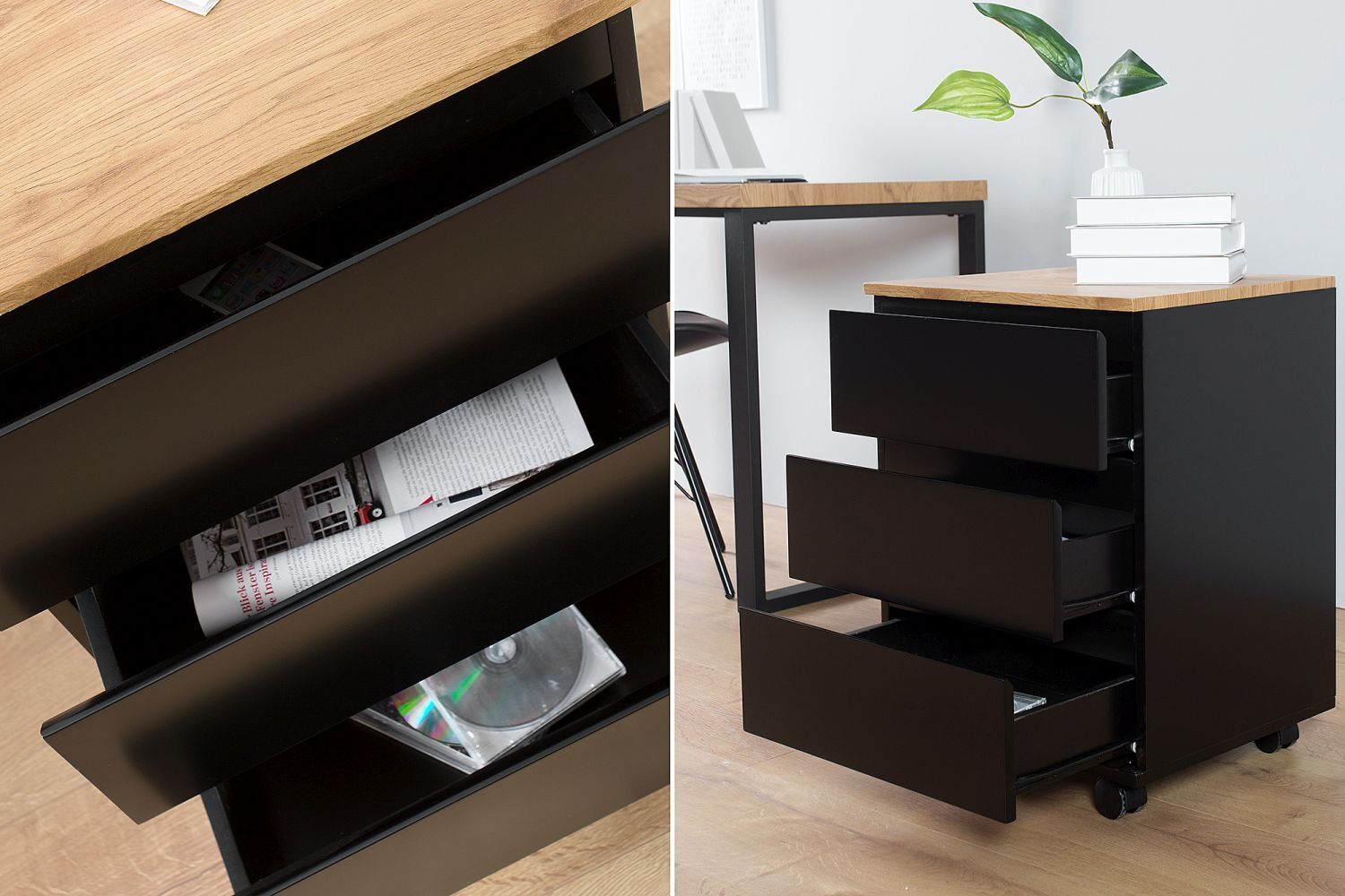 Schubladenwagen MDF 46x11 cm in Schwarz Matt Natur