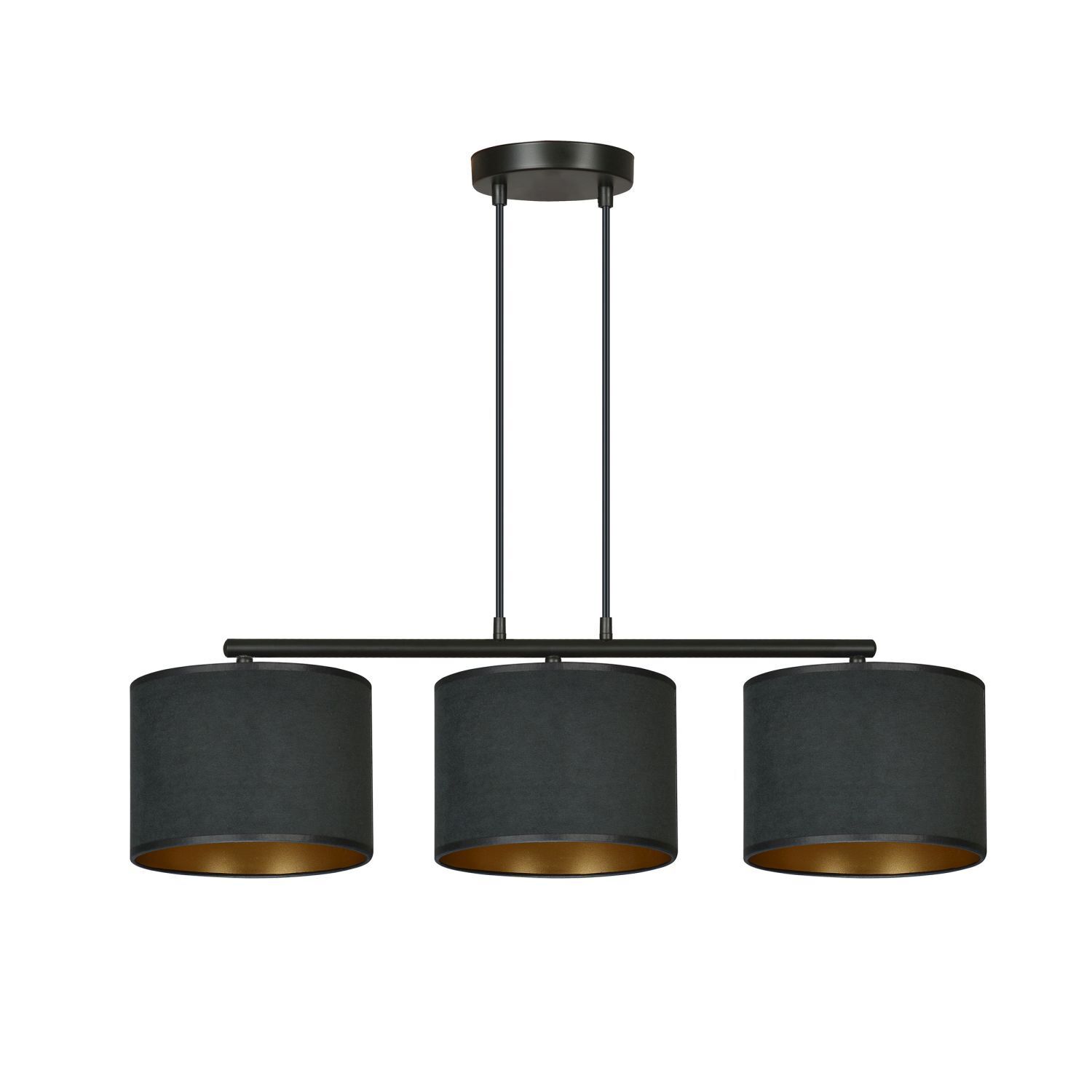 Pendelleuchte Stoff Metall L: 72cm Schwarz Gold 3-flammig E27