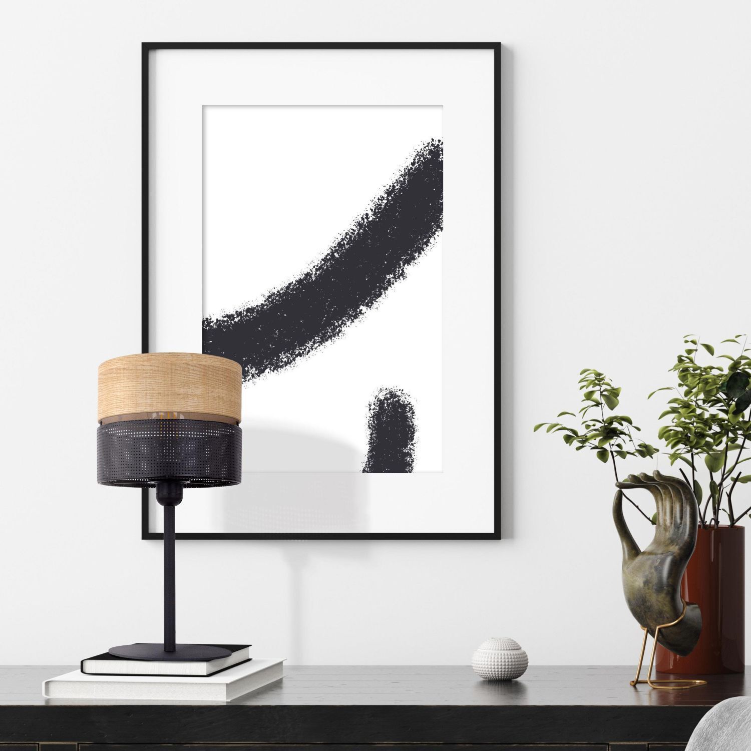 Tischleuchte Schwarz Natur E27 40 cm Modern CANTU