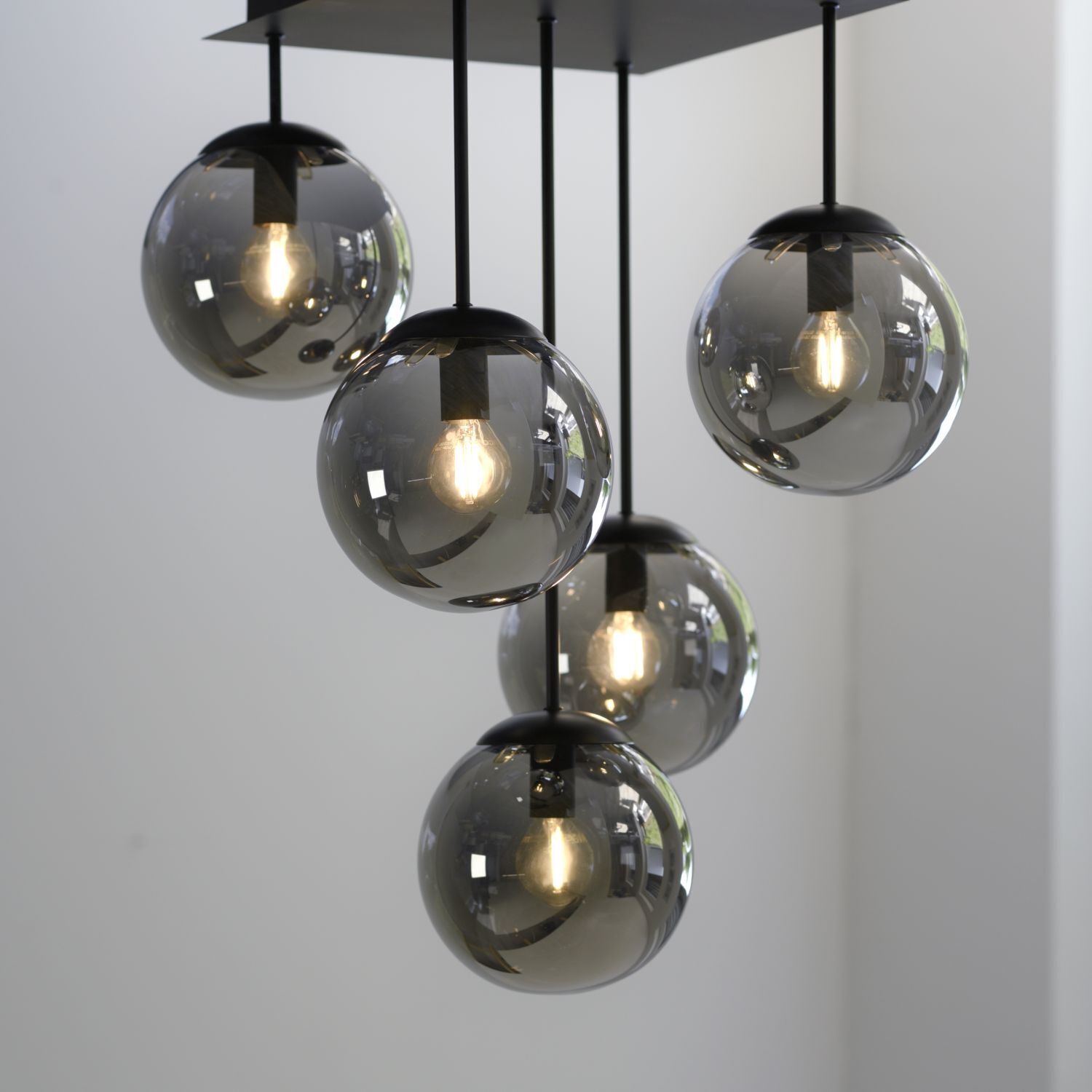 Gemütliche Deckenleuchte Metall Rauchglas B:39 cm E14 Leuchter, Lampe, Leuchte, Beleuchtung