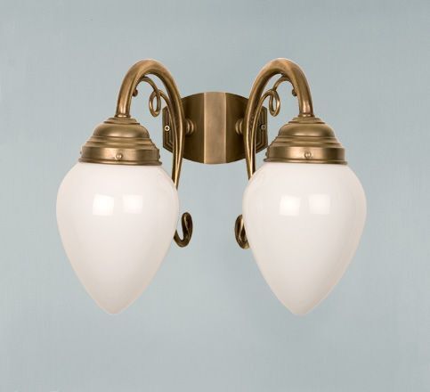 Wandlampe 2-flammig Messing Glas T:23 cm E27 Ornamente