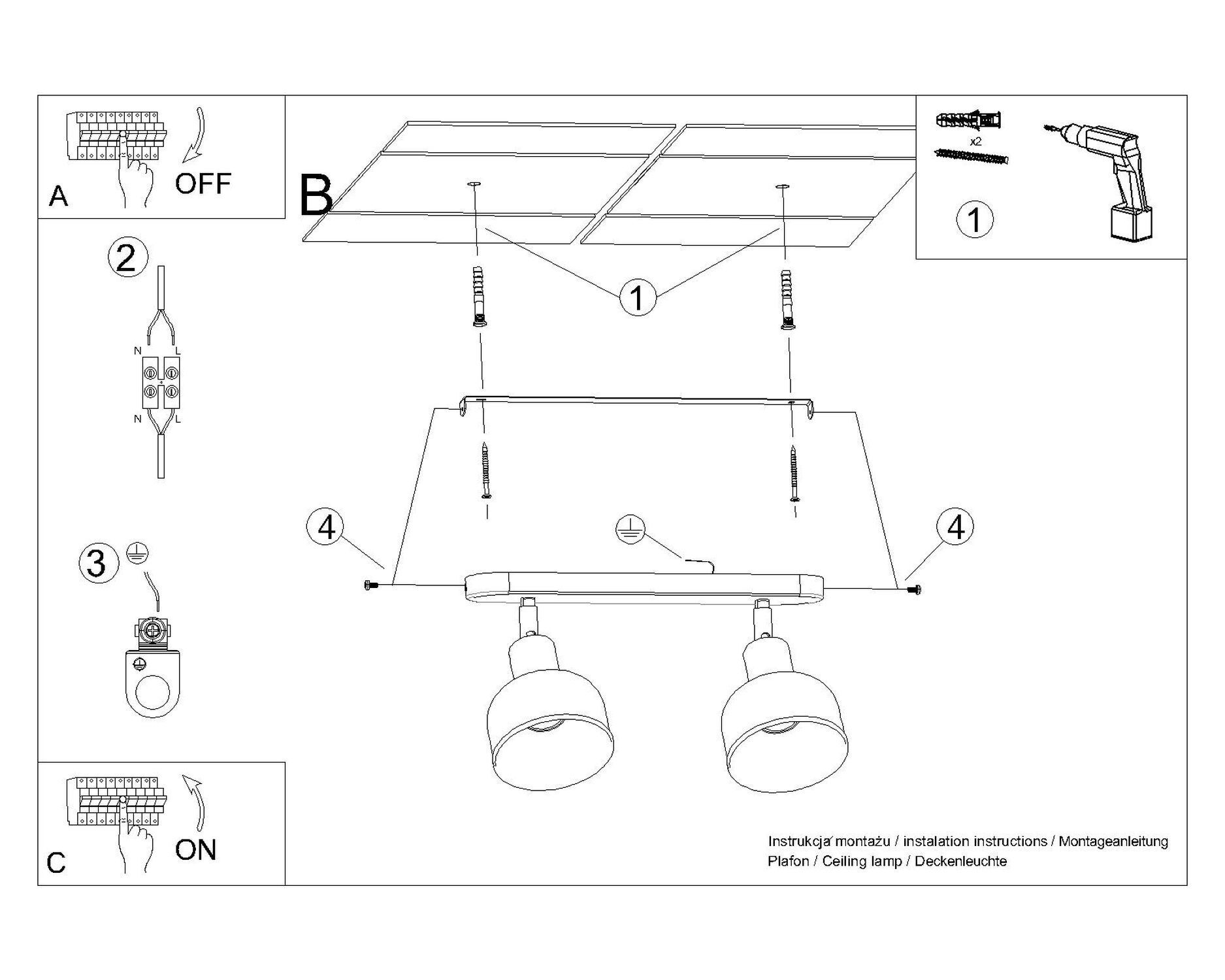 deckenlampe, Spots, Beleuchtung, Montagekit, Lichtstrahler