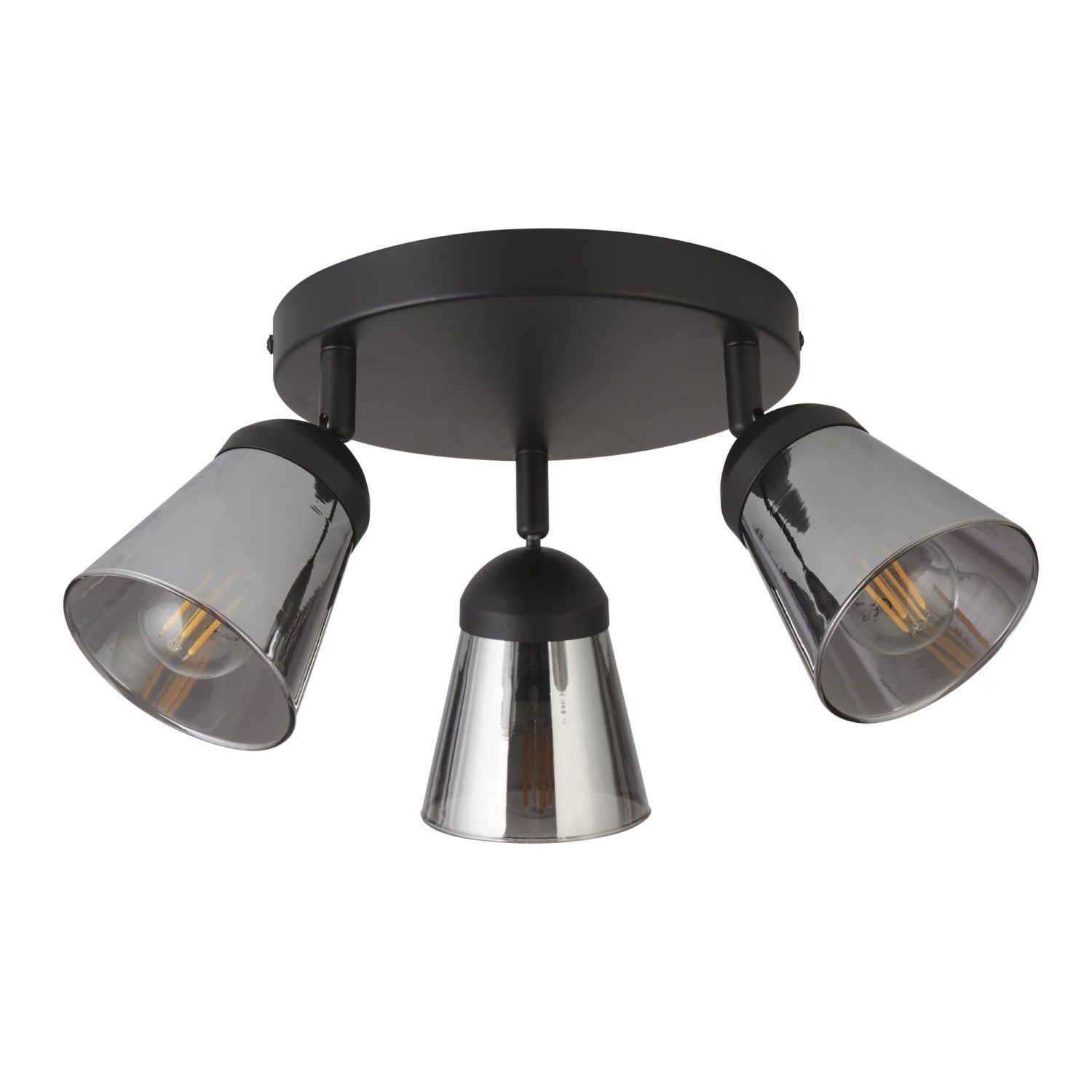 Deckenstrahler 3-flammig Ø 42 cm Schwarz Rauchgrau E14