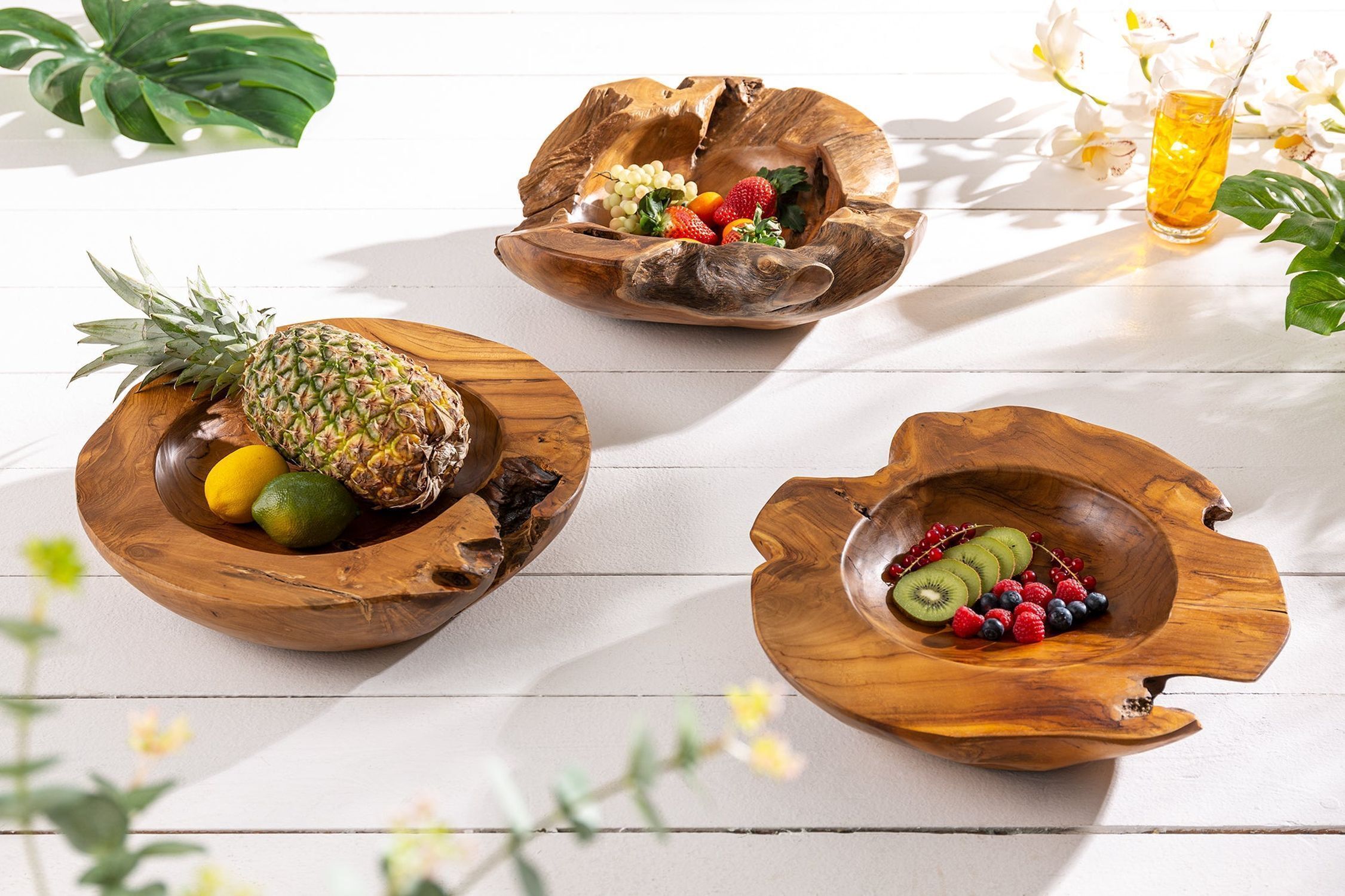 Handgefertigte Dekoschale Teakholz B: 40 cm Unikat Essen, Präsentation des Essens, Obst, Ananas, Produzieren