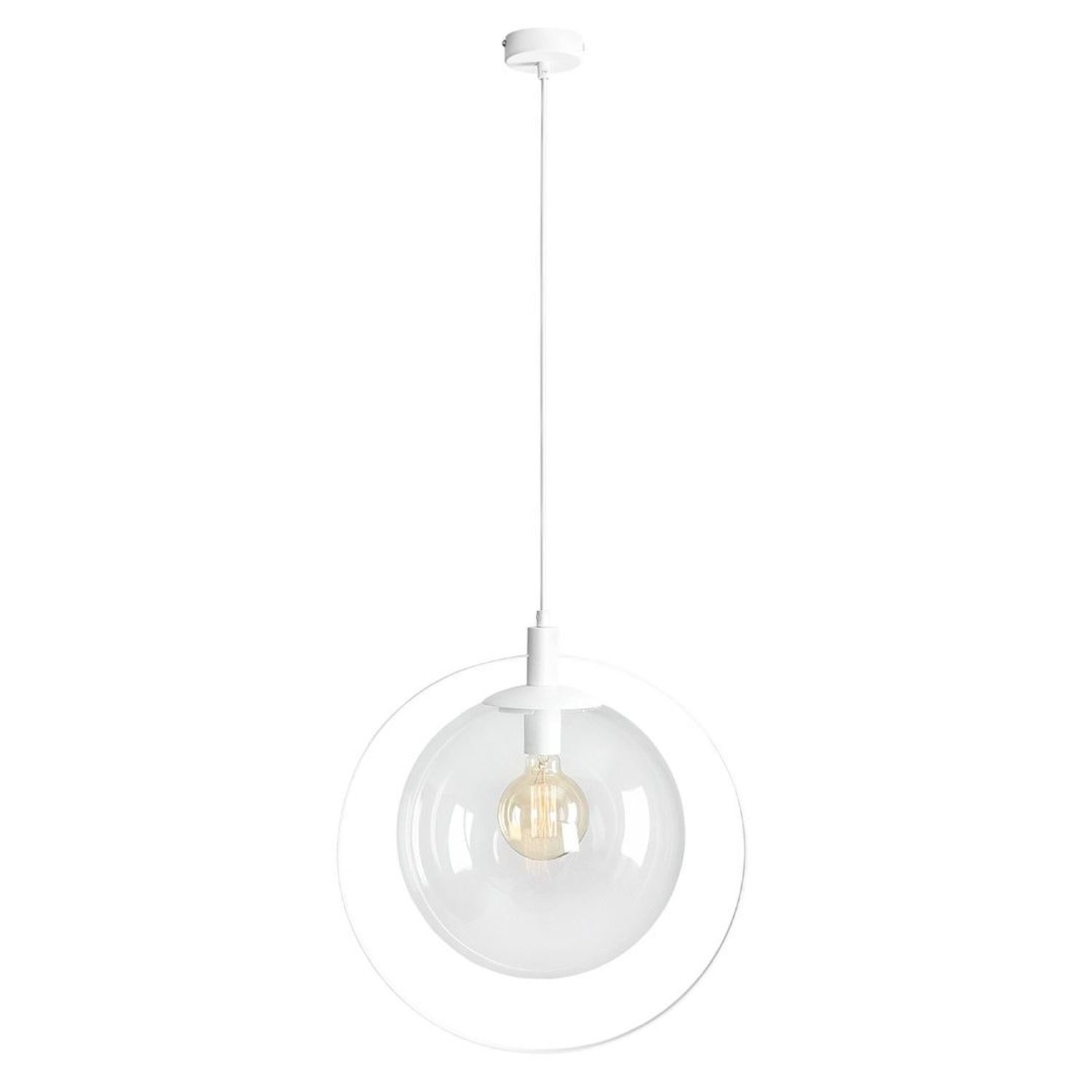 Hängelampe Weiß Klar Glas Kugel Metall L:42,5 cm E27