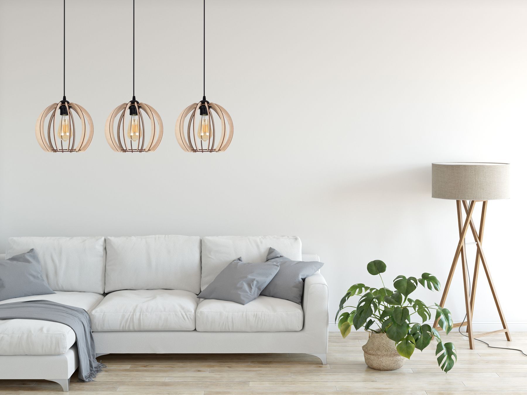 Lange Hängelampe Holz Metall E27 L:80 cm wohnlich Lampe, Pflanze, Couch, Mobiliar, Stehlampe