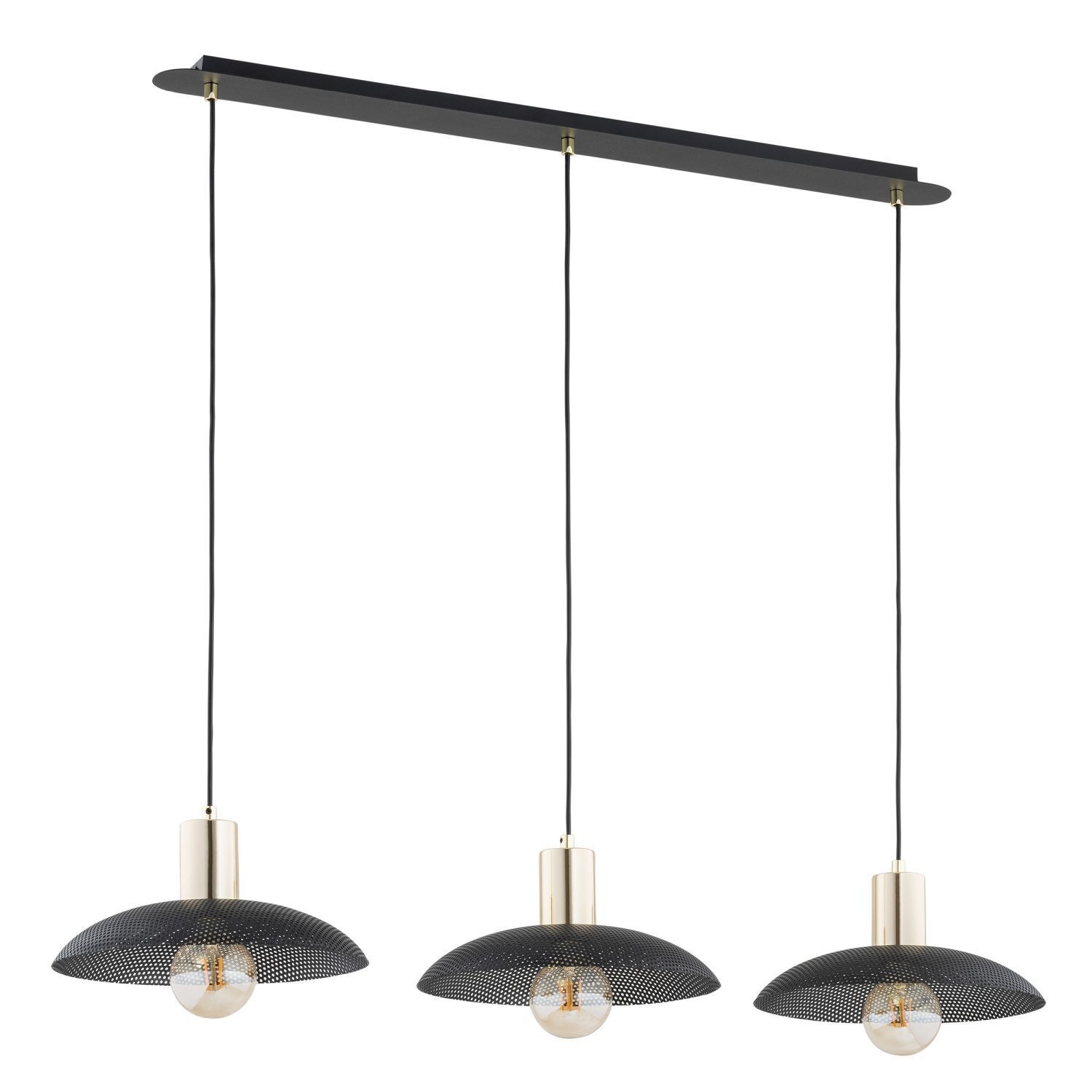 Pendelleuchte 3-flammig L: 90 cm Metall Schwarz Gold E27 Leuchter, Lampe, Leuchte, Zimmer, Duscharmatur