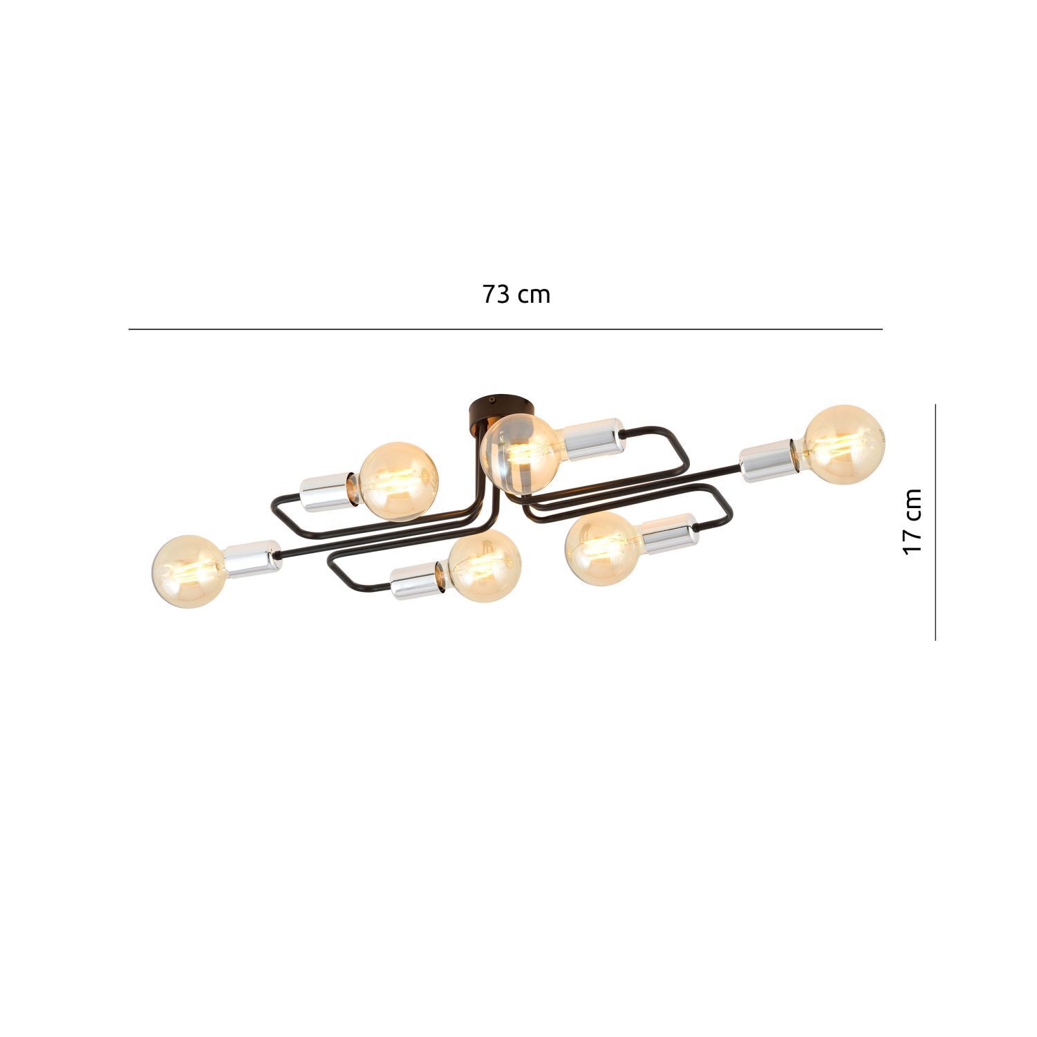Deckenlampe flach Metall 6-flammig Retro 55 cm lang