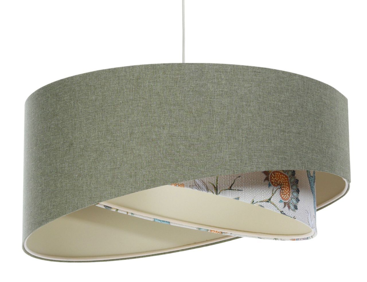 Pendelleuchte E27 rund Ø 45 cm Grün Weiß Floral Stoffschirm Lampe, Lampenschirm