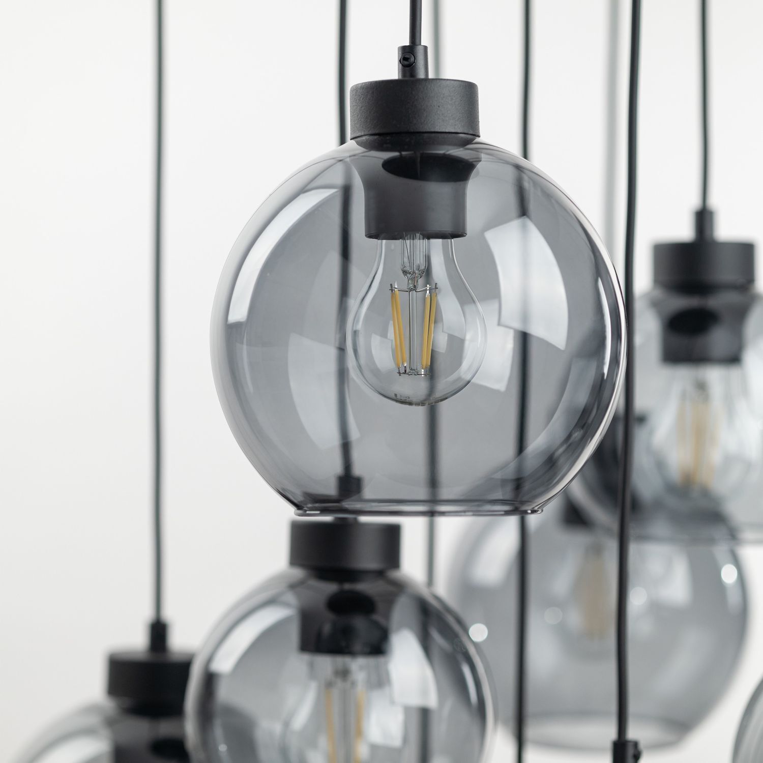 Pendelleuchte Rauchglas Metall H: max. 140 cm 9x E27 Licht, Lampe