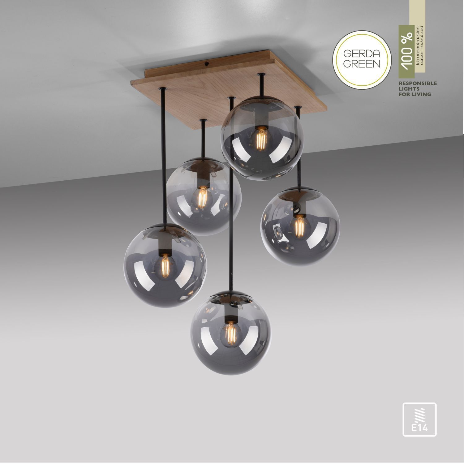 Stylische Deckenlampe Glas Holz E14 B:37 cm blendarm